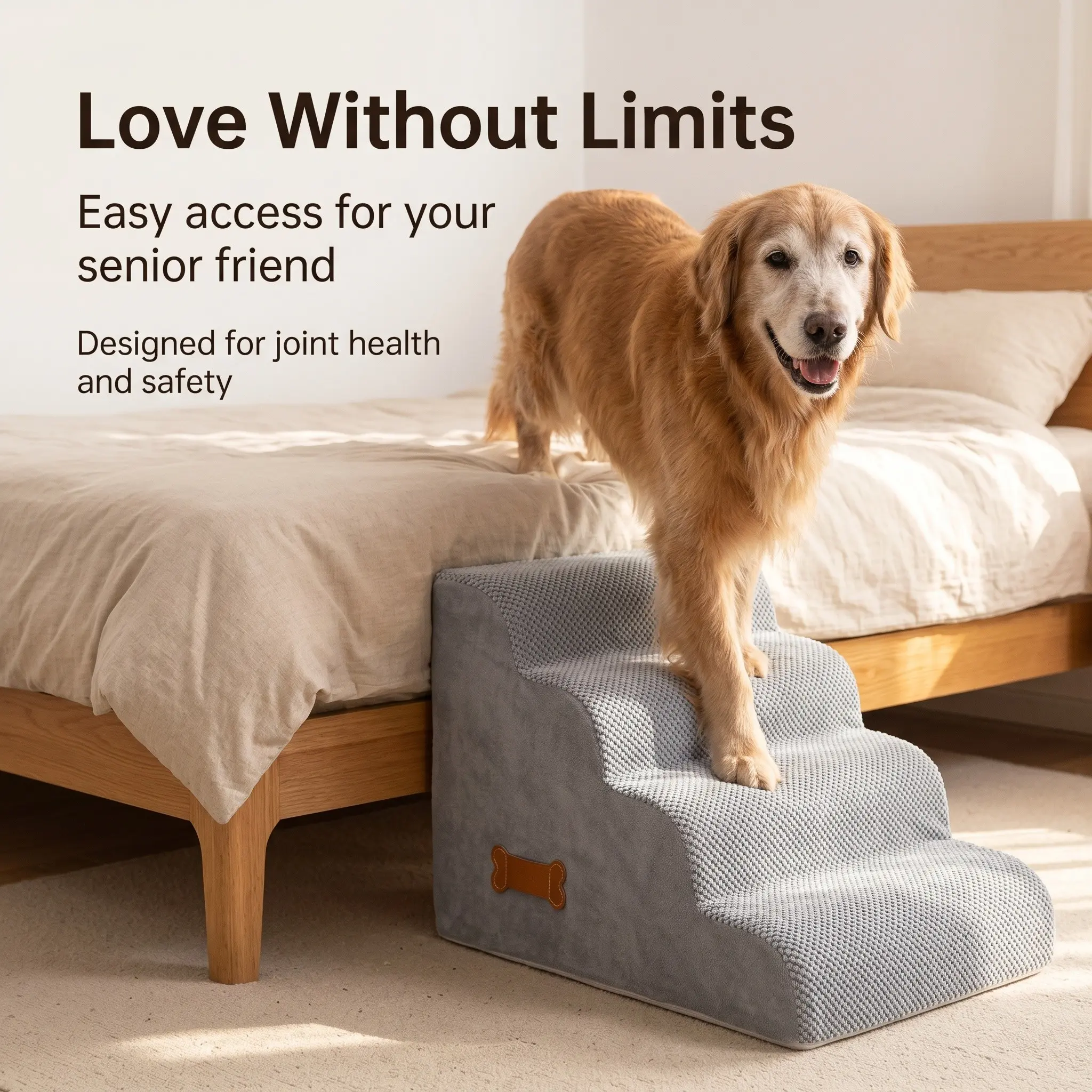 Non-Slip Dog Stairs Foam Pet Steps, 1-4 Rungs Available, Joint Support Ladder for Elderly Large Dogs, Easy Access to Sofa Bed Home