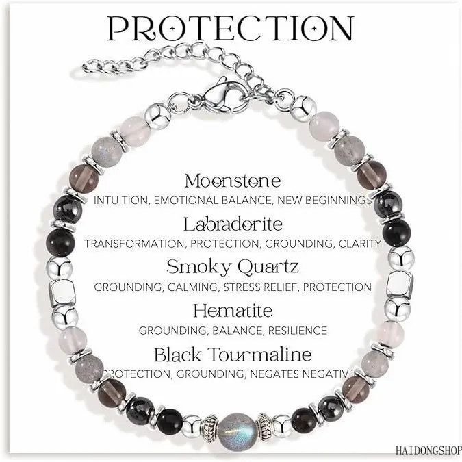 Boho Viral Summer Beach Adjustable Slider Beaded Bracelet Set For Women, High Quality Handmade Natural Moonstone Labradorite Crystal Stack Jewelry, Dainty Vacation Outfit Accessory For Daily Travel Gifting,inspirational,message,card