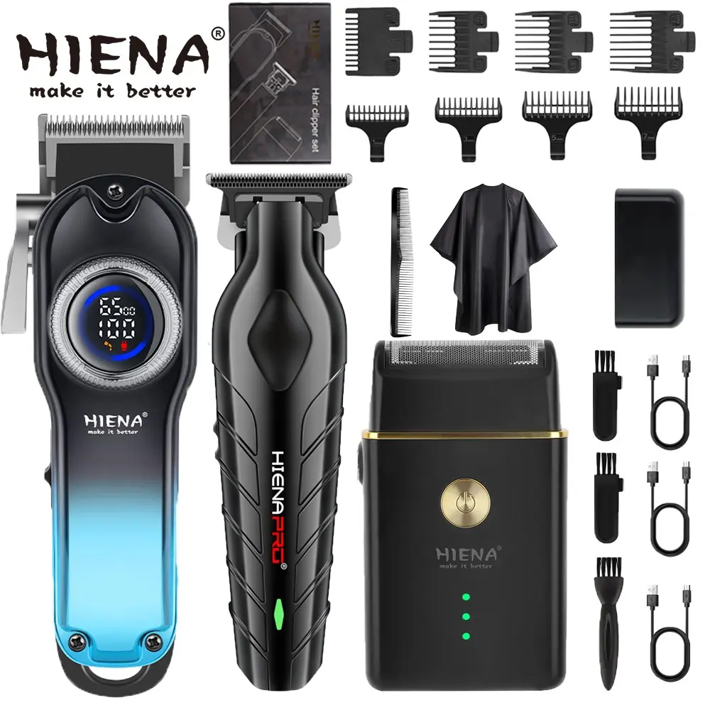 HIENA 3-in-1 Hair Clipper Kit, Hair Trimmer Set with Gradient LED Display, Upgraded Detail Trimmer, Black Gold Beard Trimmer, Portable Home Hair Cutting Tool, Perfect Gift for Boyfriend Birthday Father’s Day