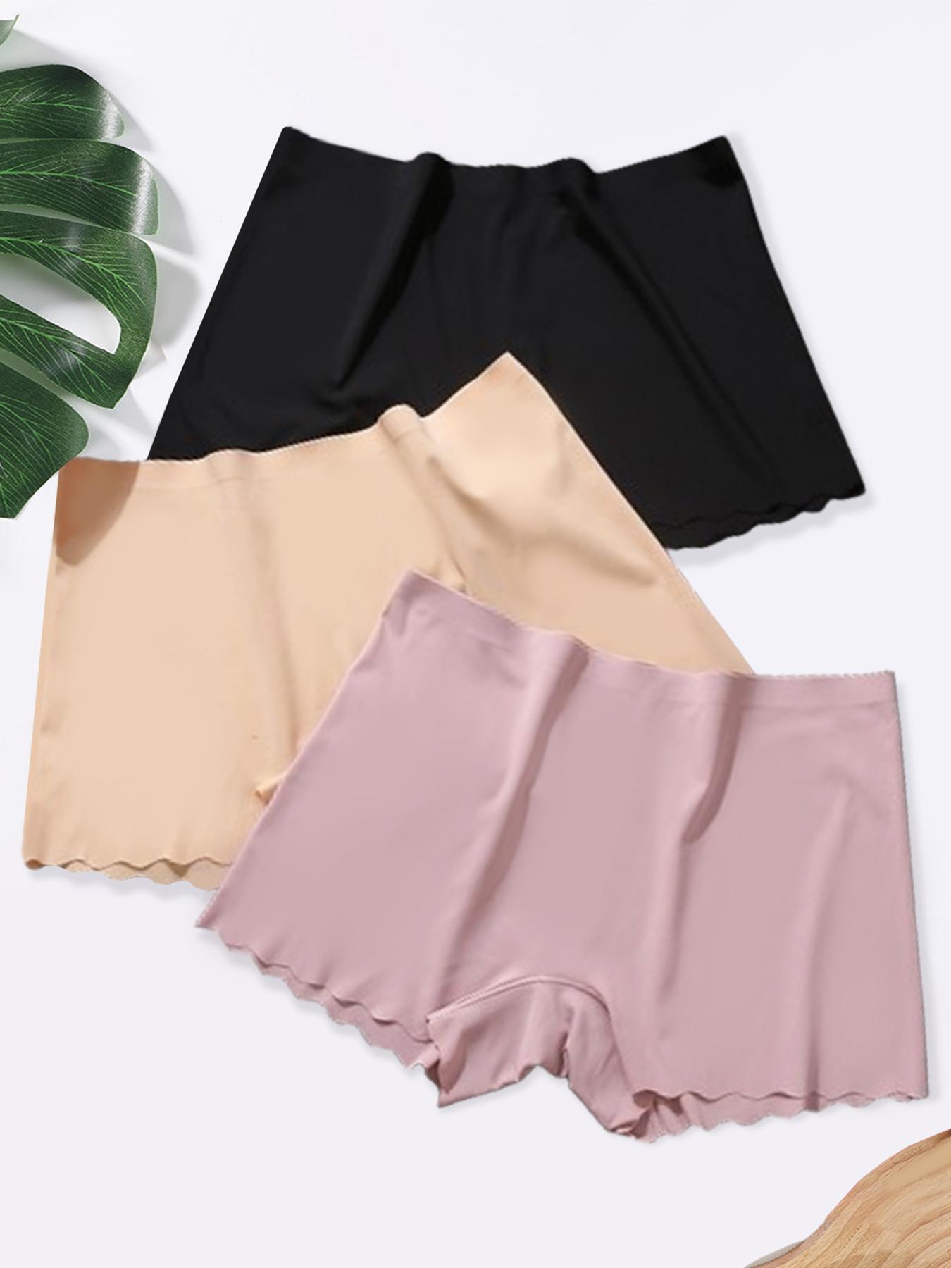 Women's 3pcs Solid Scallop Trim Boxer Briefs, Soft Comfy Breathable Seamless Knicker for Daily Wear, Ladies Underwear for All Seasons