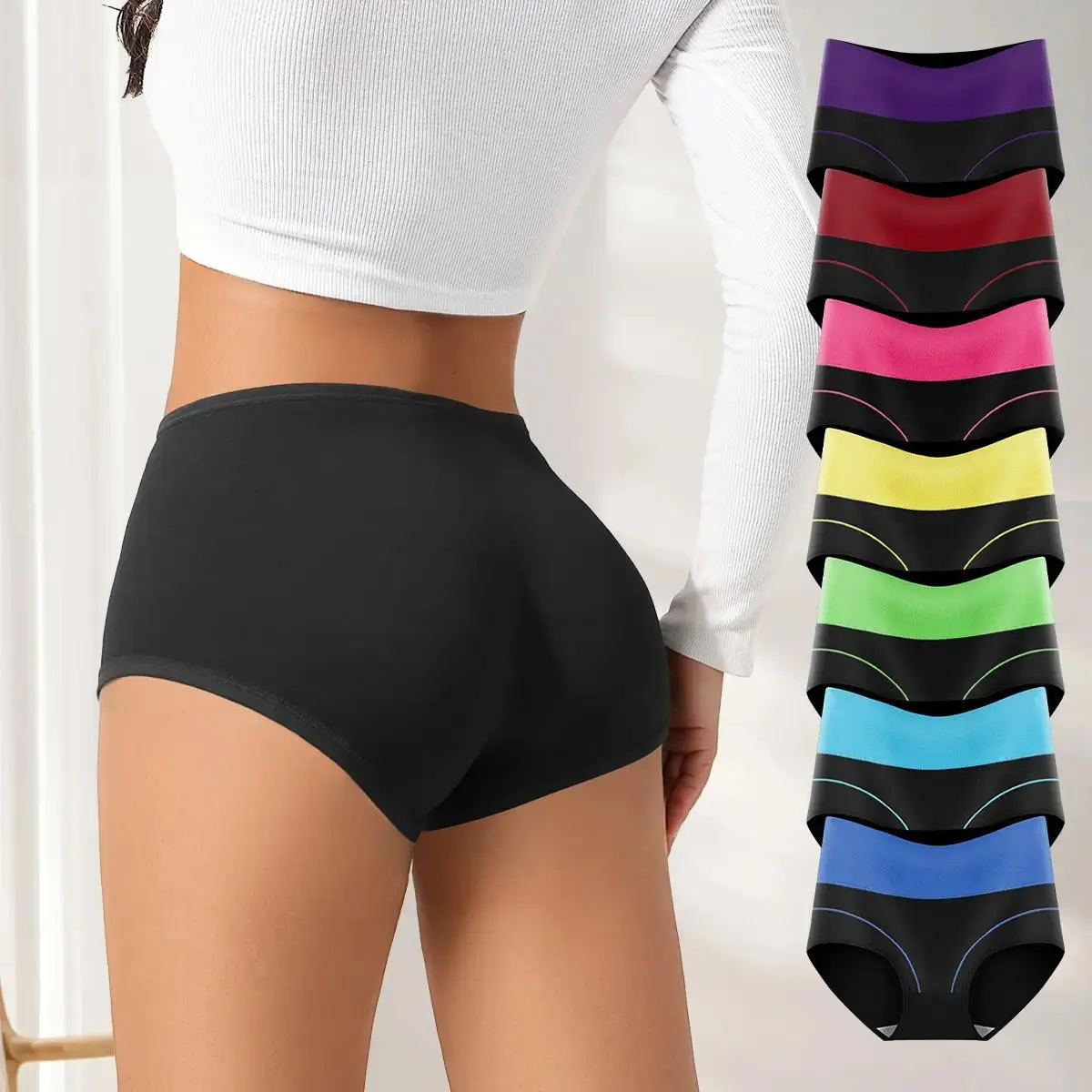 Plus Size Hipster Panties for Women, 7-Pack in Cute Funky & Plain Colors, Seamless Breathable Cotton with a Wide Waistband, Peppy, Wide Belt, Seven Pieces