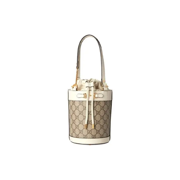 Gucci Horsebit 1955 Bucket Bag for Women – Vintage Gold-Tone Horsebit Closure, GG Monogram Canvas and Leather, Ebony and White