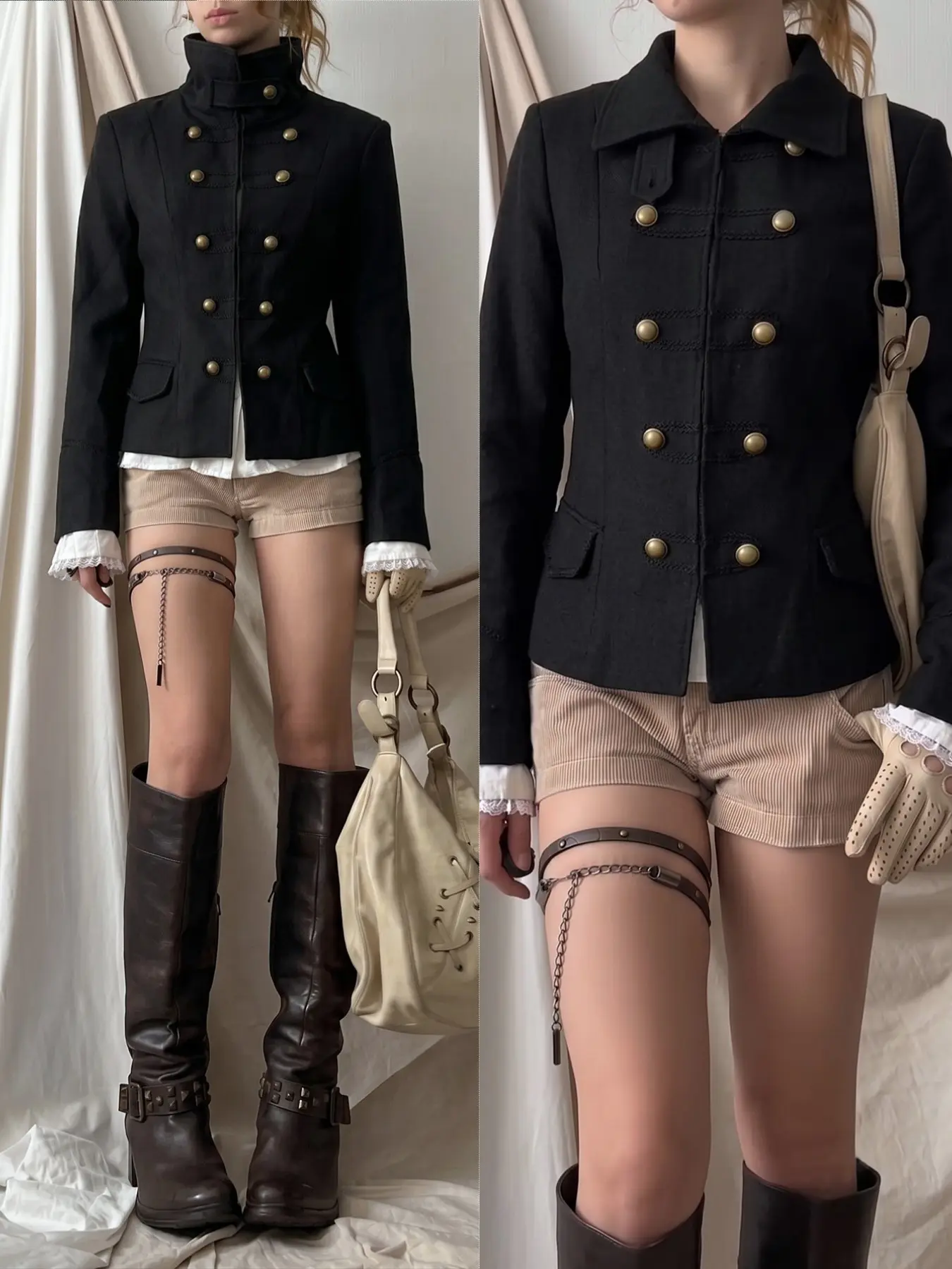 Napoleon Inspired Military Blazer, Black Slim Fit Stand Collar Jacket with Gold Buttons, Chic