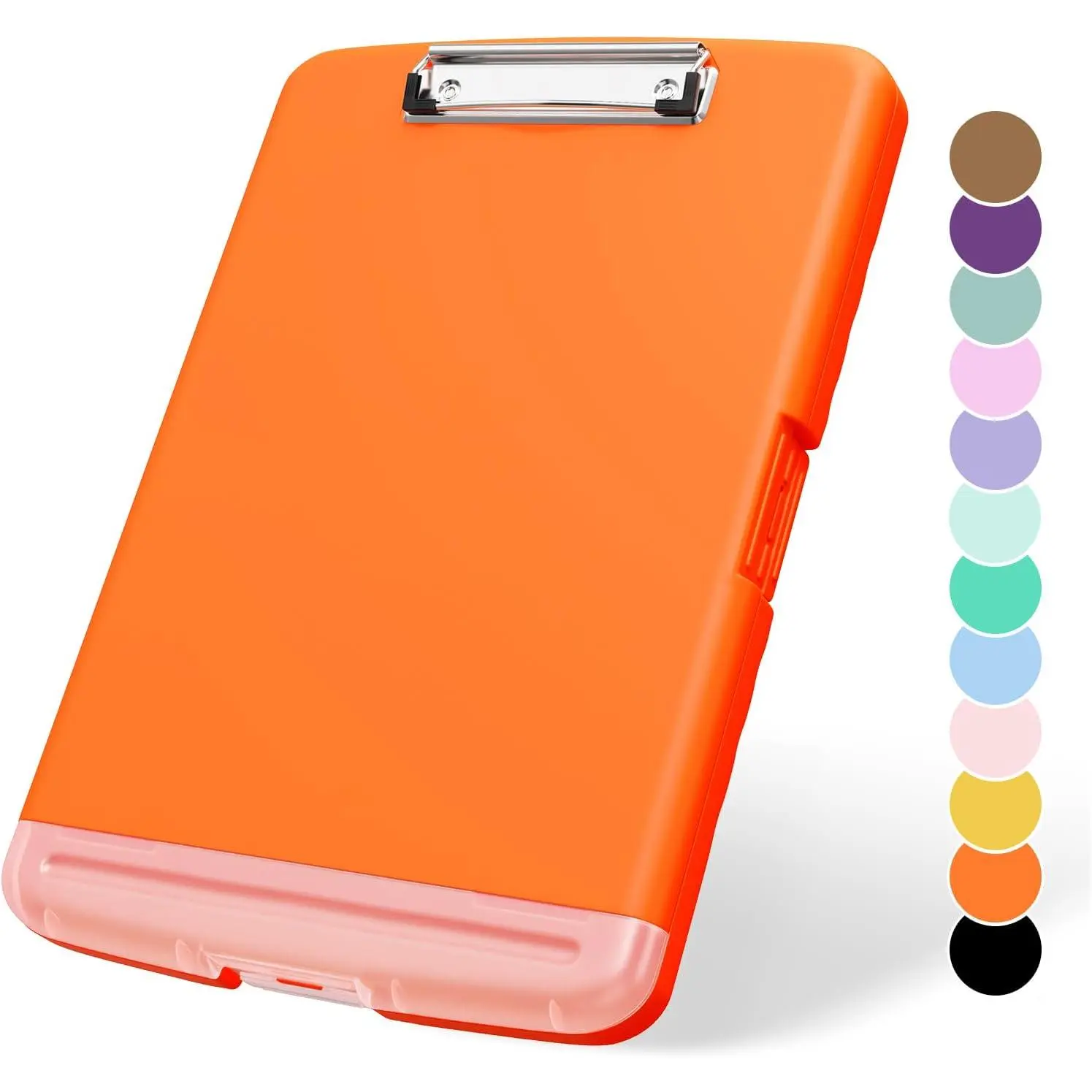 Plastic Clipboard with Storage, 8.5 x 11 Storage Organization Box Side-Opening, Heavy Duty Clip Board with Pen Holder and Paper Folder for , Teachers, Office & School , Orange