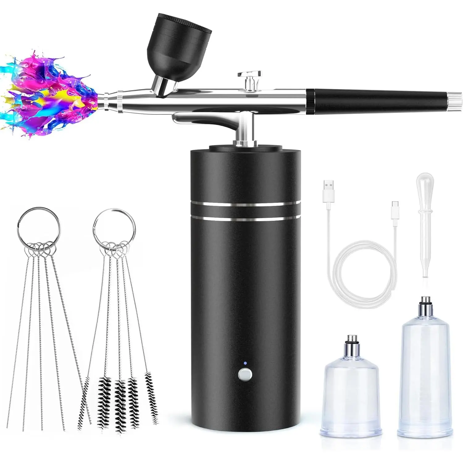Airbrush Kit with Compressor Portable Airbrush Kit 48PSI High-Pressure Non-Clogging Air Brush Set Cordless Rechargeable with 0.3mm Nozzle and Cleaning Brush for Painting,Nail Art, Makeup (black)