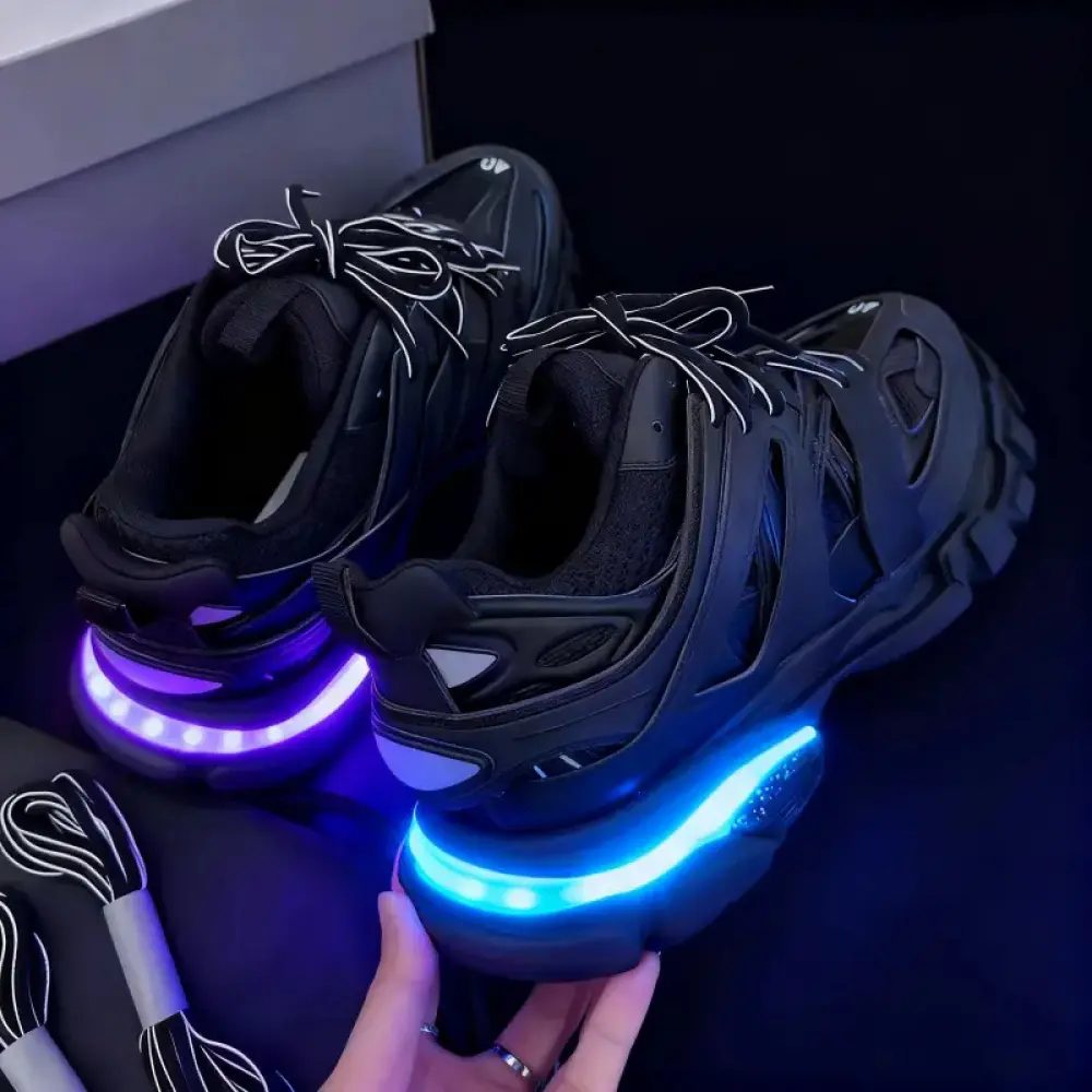 Track 3.0 Retro Chunky Sneakers, LED Light-Up Athletic Footwear with Polyester, Cotton, and Elastane Uppers for Walking