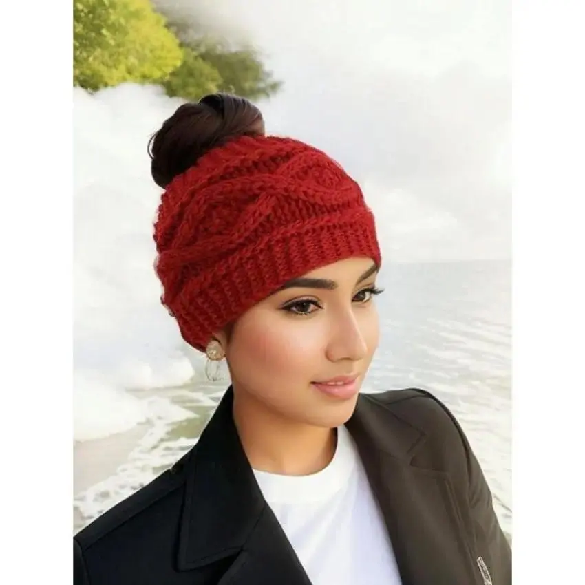 Unisex Multifunctional Crochet Knit Headband - Solid Color, Ponytail-Fit, Warm Ear Protection, Elastic Jacquard, 1 Size, Cozy Winter Outdoor Sports & Casual Hair Accessory for Women, One Size