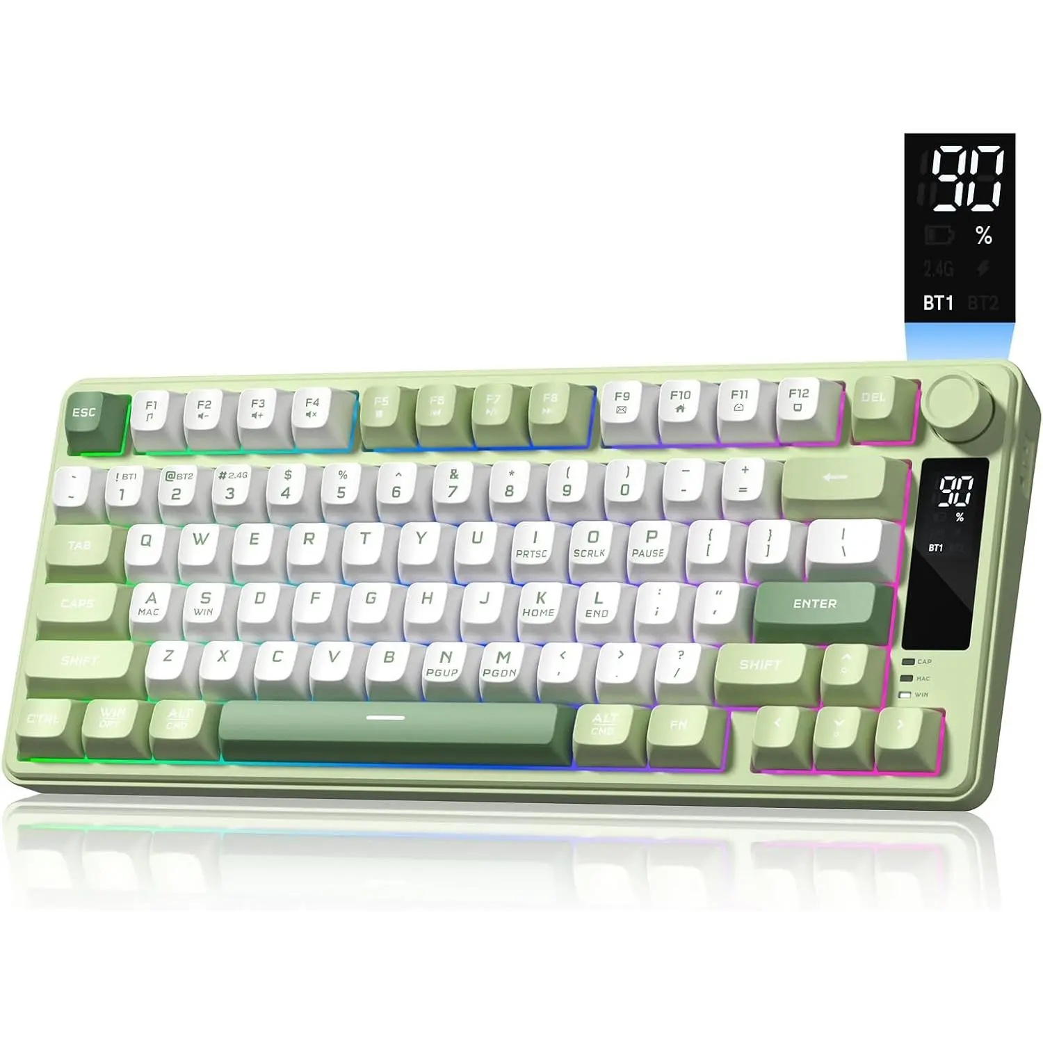 DK75 75%  Gaming Keyboard, Creamy  Keyboards, Green | Tri-Mode 2.4GHz/USB-C/BT5.0 Silent Membrane Keyboard, RGB Backlit, OLED Screen, Media Knob, Anti-Ghosting, /Windows