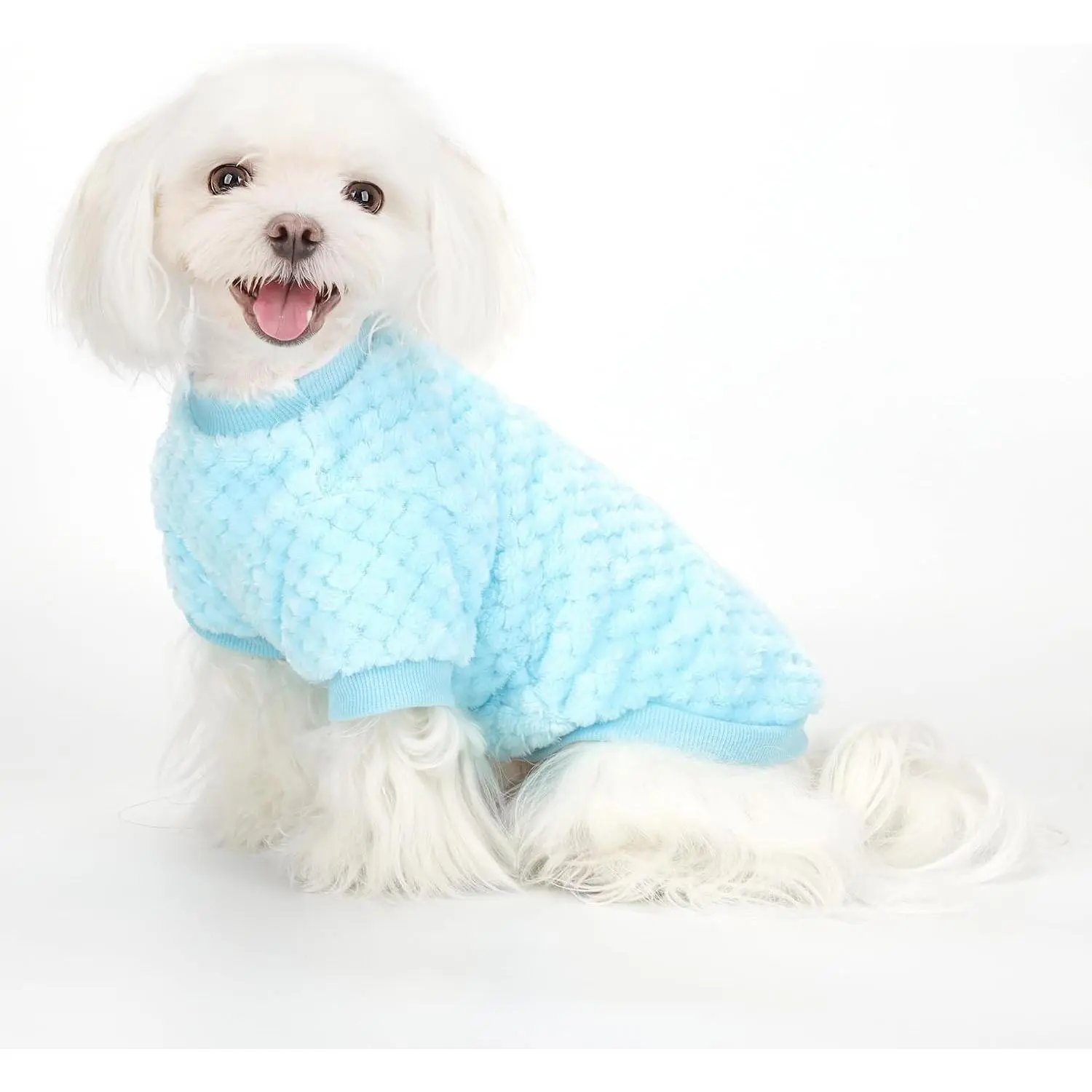 Fuzzy Pineapple Grid  Sweater - Ultra Soft & Warm Winter  Apparel,  Textured Knit for Small, Medium Dogs and Cats, Cozy Pullover  Coat for Cold Weather.Blue L