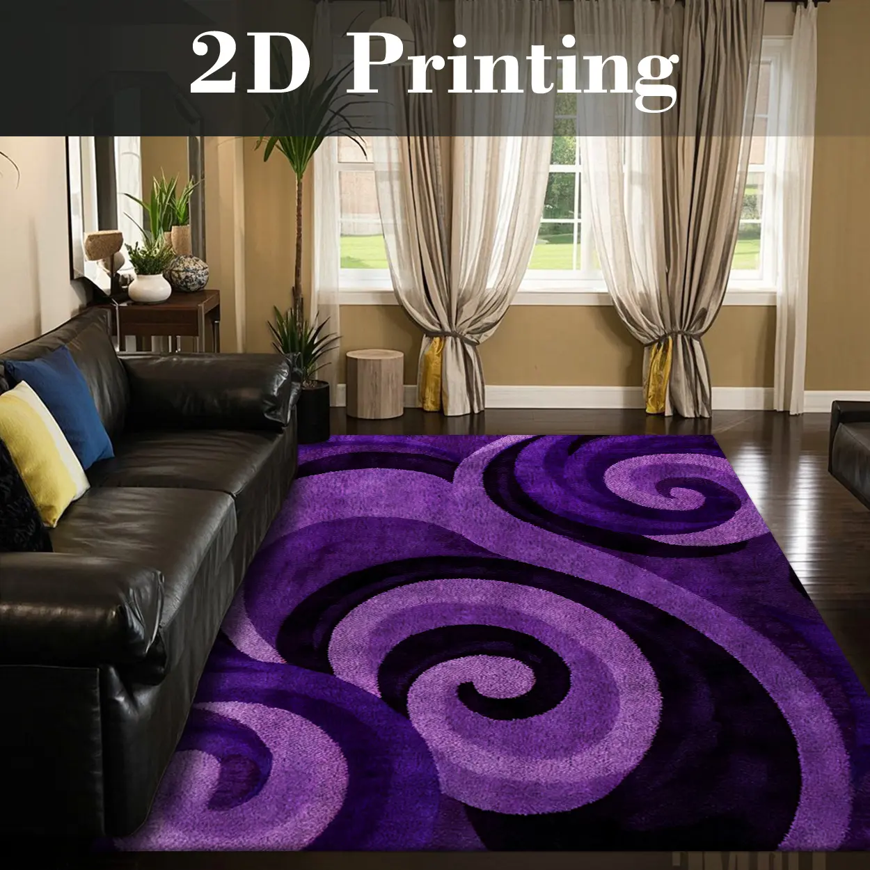 Local Delivery, Multiple Sizes Washable Non Slip Purple Swirl Area Rug for Bedroom, Abstract Modern Style Rug