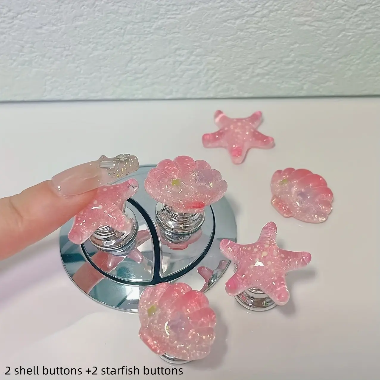 4 Starfish Shell Toilet Flush Converter, Non-Slip Handle, Starfish Design, Universal Size, Bathroom Upgrade, Nautical Theme, Durable Plastic