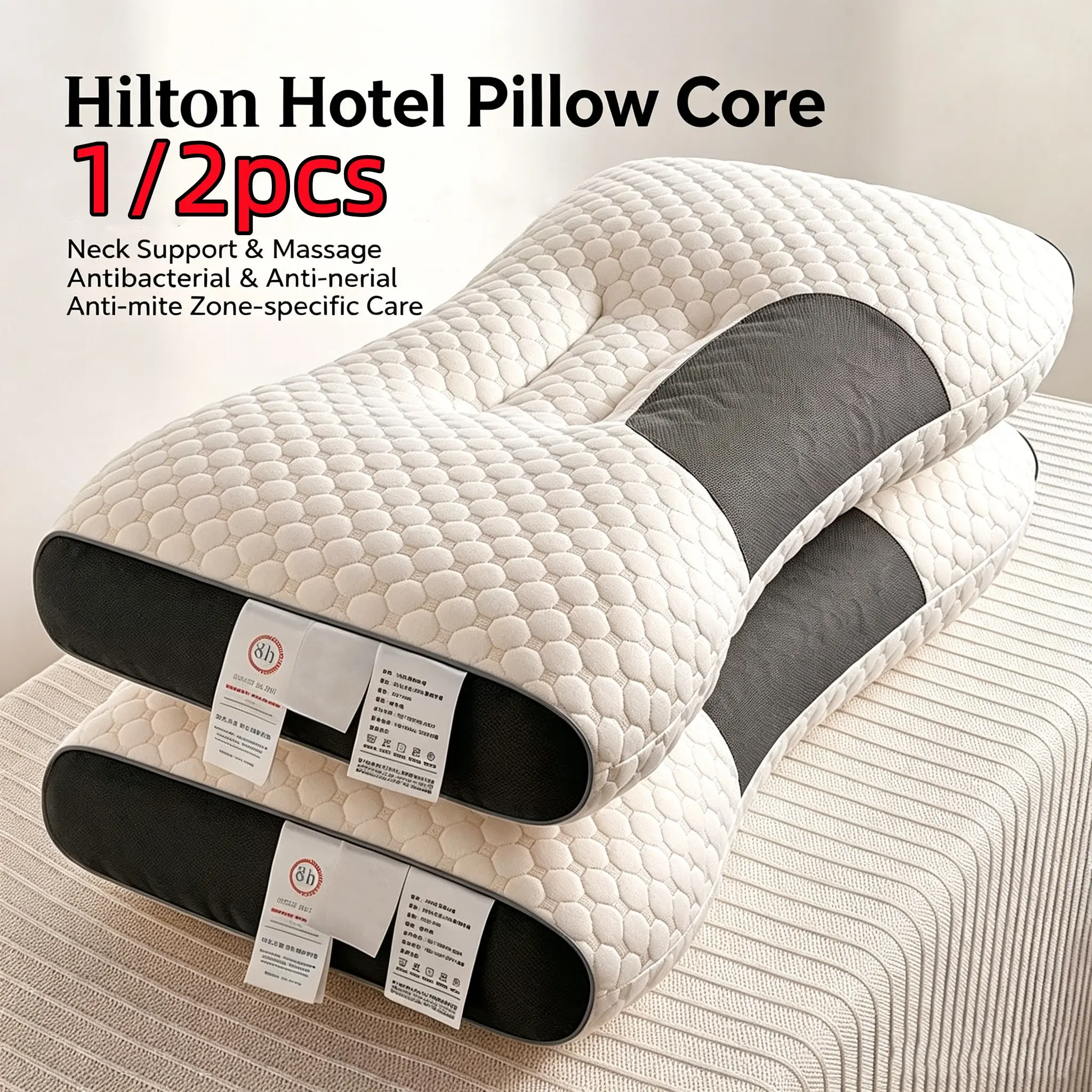Ergonomic Pillow Set for Deep Sleep, Side & Back Sleeping Neck Support, Durable Polyester Core, 1/2/4pcs Options
