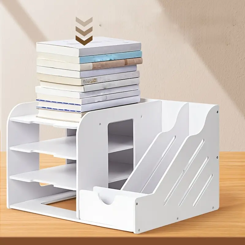 1PC Desktop Document Organizer Multi-layer File Rack Large Capacity Home Office Storage Box with Pen Holder Stationery Shelf