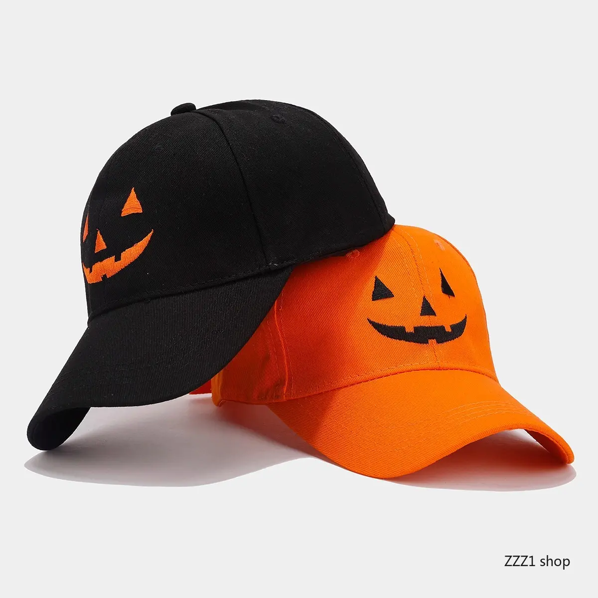 Unisex Embroidered Funny Halloween Pumpkin Face Cotton Dad Hat - Adjustable, 1 Size, 2 Colors Sports & Outdoor Cap for Autumn Cosplay Parties, Embroidery, Two Colors