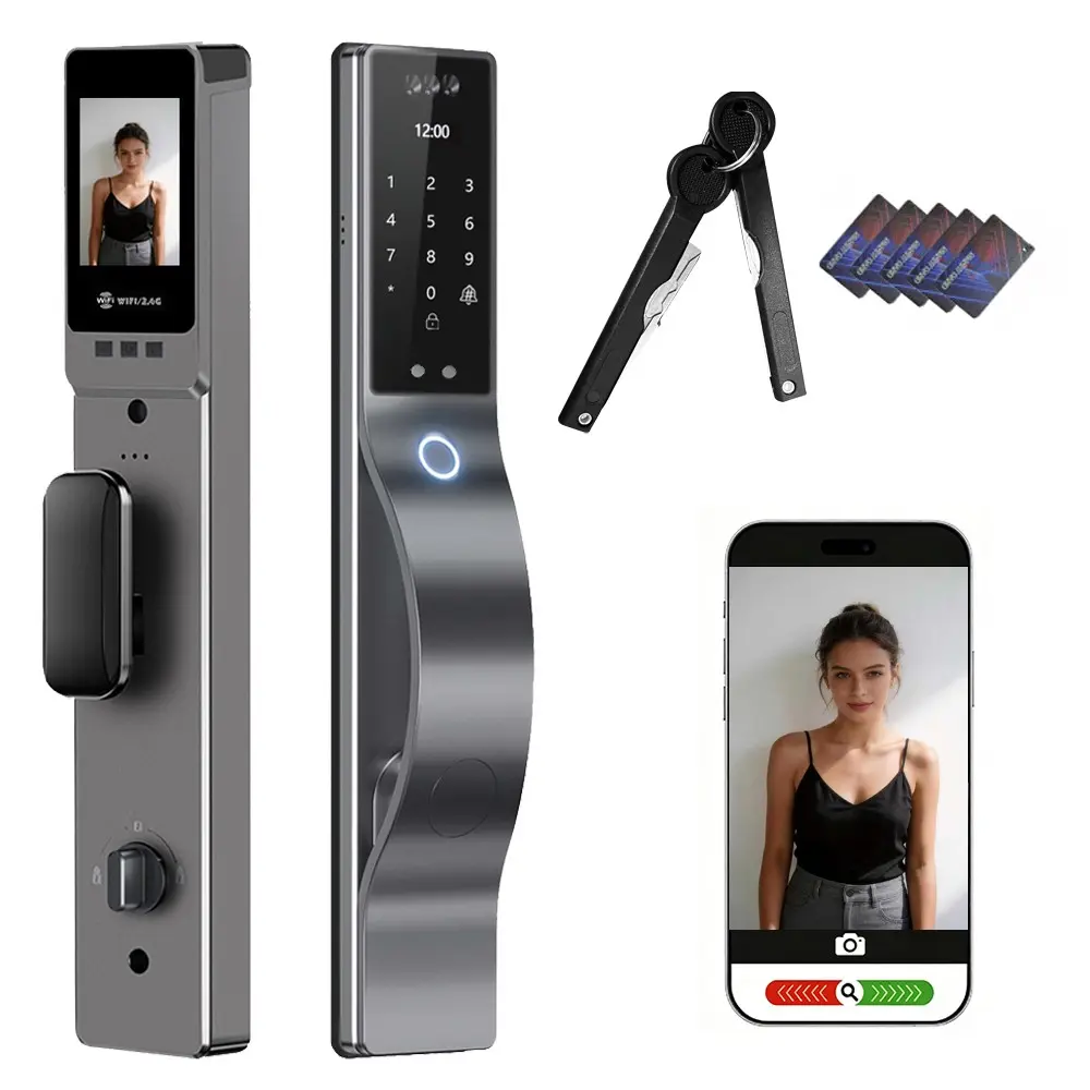 Anti-Prying 6068 Mortise Security Lock with Face ID, Heavy Duty Biometric Fingerprint Smart Lock, Works with Wishome App, Keyless Entry Lock, Secure Lock, Smart Door Locks