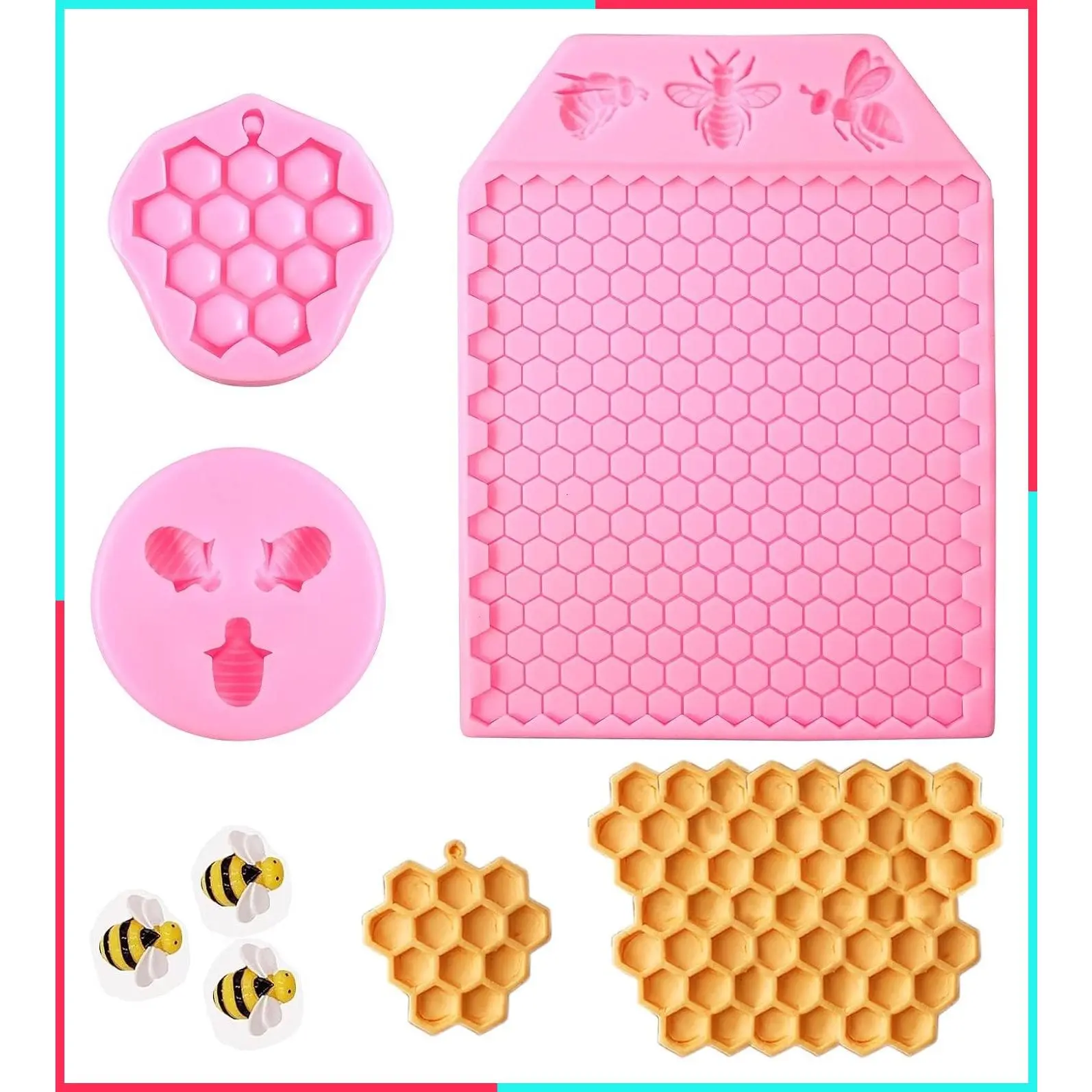 3 Packs 7-Cavity Bumble Bee Honeycomb Beehive Silicone Molds for Chocolate Candy Fondant Baking