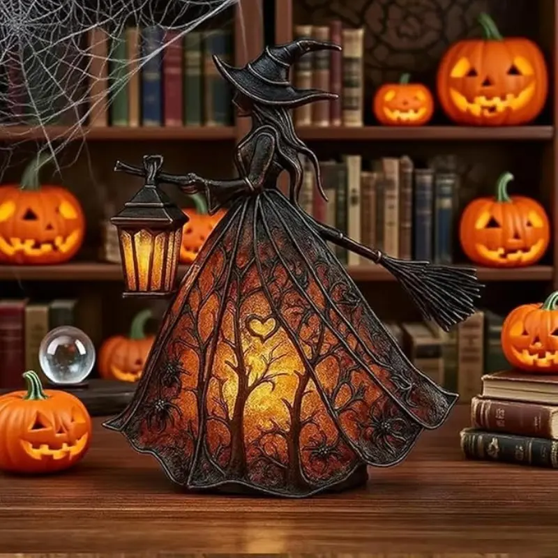 New Halloween Witch Lamp Light Up, Witch Decoration for Halloween Setup, Desktop Witch Ornament, Perfect for Halloween Decorations