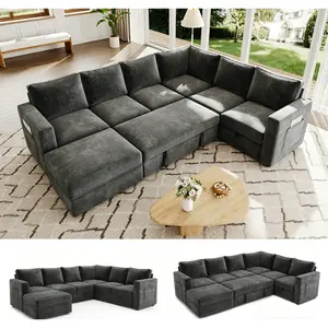 83.5" Sectional Sleeper Sofa with Pull Out Couch, Modern 5 Seat L Shaped Modular Couch, Sectionals Modular Sofa with Storage, Comfy Sectional Couches for Living Room & Apartment
