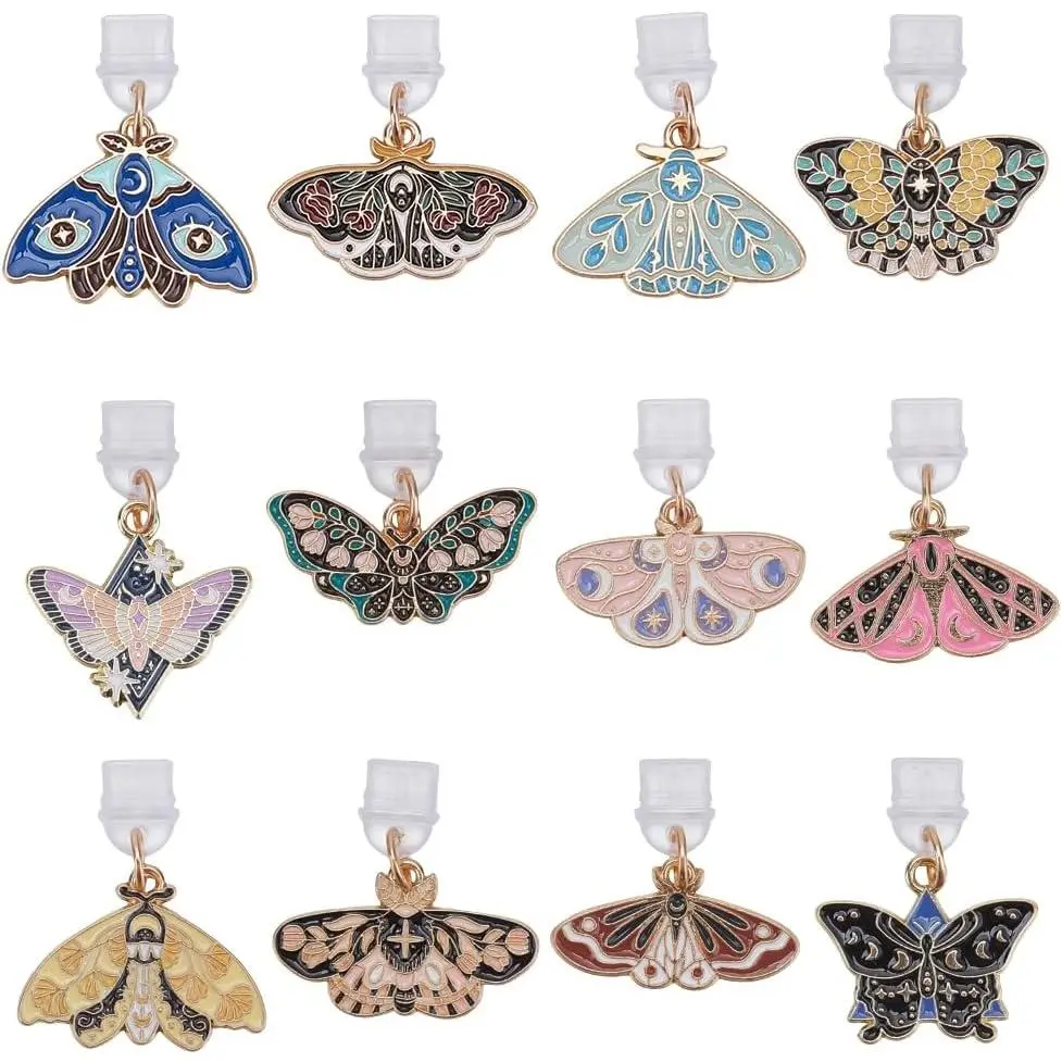 12 count Dust Plug Charm, Moth Butterfly Type C Anti Dust Plugs USB  Port Plug Pendants Mobile  Plugs with Colorful Butterfly for  Type C Phone Kindle