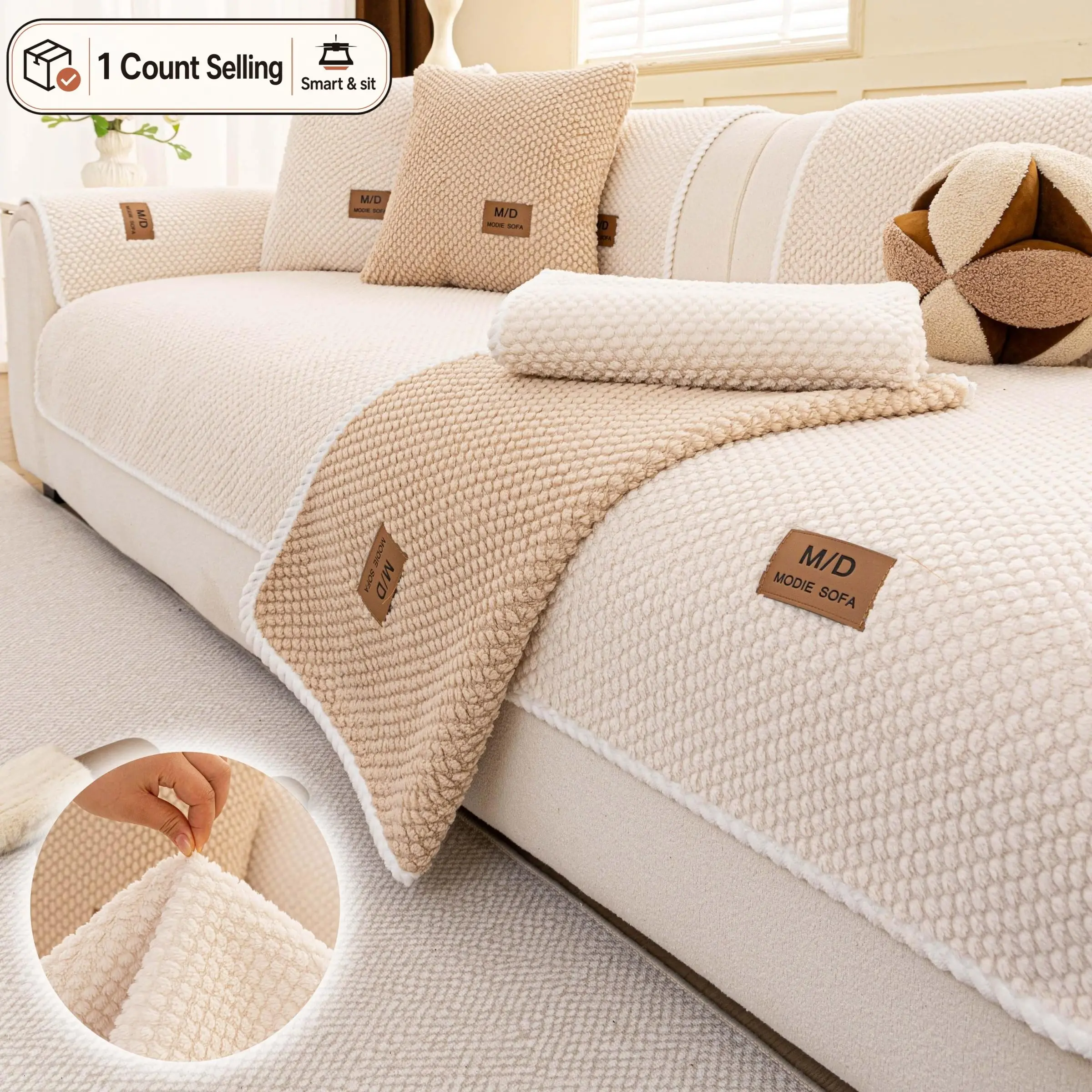 Solid Color Sofa Cover, Washable Sofa Slipcover, Couch Cover, Slipcovers For Couches And Sofas, Non-Slip Washable Cushion Protector, Pet-Friendly Anti-Scratch Furniture Protector, Neutral Sofa Pad, Sectional Sofa Covers, Loveseat & 3-Seater
