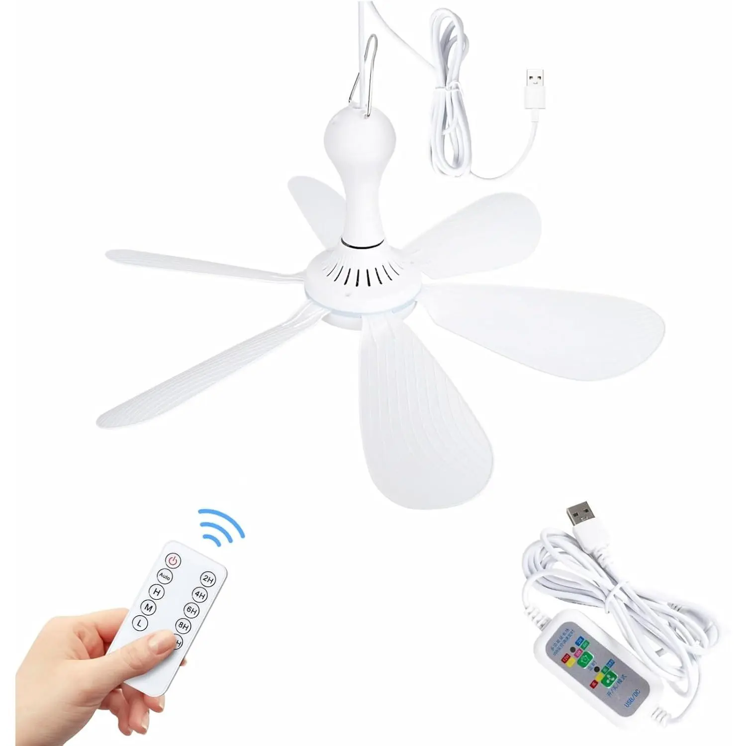 USB  Small Ceiling Fan 6  Quiet DC 5V USB  Fans for Indoor Outdoor RV Bed Room Dorm Desk Travel Camping Tent Cubicle Mini Portable Canopy Fans - White