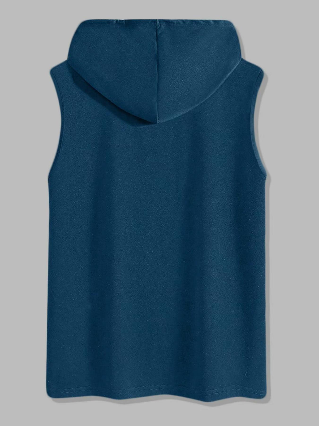 Two-Piece Set Men's Letter Print Hooded Vest & Drawstring Waist Shorts Set, Regular Fit Sleeveless Top & Track Shorts, Casual Summer Clothes Set for Outdoor Sports, Sports Clothing Set