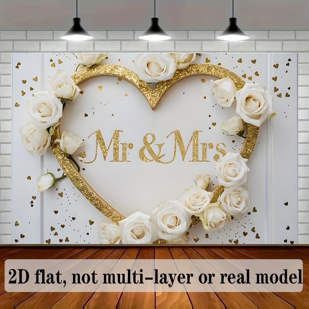 Mr & Mrs Wedding Background Decoration 2D Flat Banner Polyester Photo Props for Home Room Wall Party Decor Supplies Gift