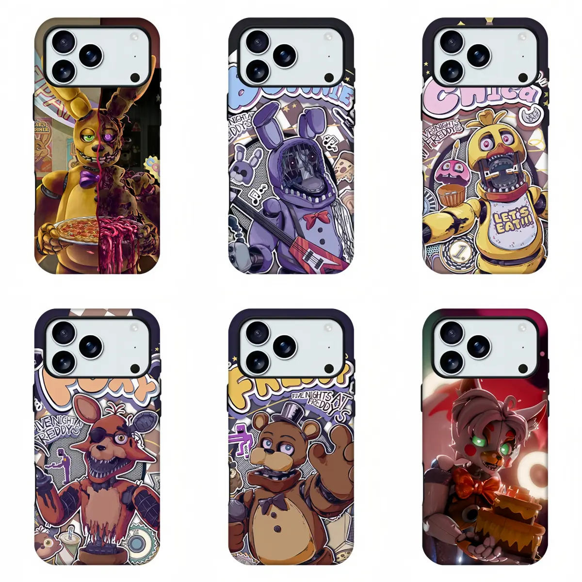5 Nights At Freddy’s FNAF Animatronic Collage Phone Case - Retro Horror Game Fan Merch, Shockproof Protective Cover with Springtrap, Bonnie, Chica, Foxy, Freddy Print for iPhone 11 - 17 Pro Max, Samsung Devices - Ideal Gift for Fans