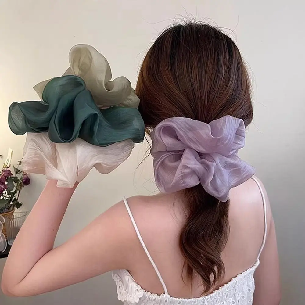 2026 New Arrival French Style Glitter Tulle Oversized Scrunchies, Soft Lazy Hair Bands Perfect For Messy Buns And Casual Ponytails, Elegant Sparkly Hair Accessory For Women Daily Wear And Party Styling, Glamorous, Romantic, Hair Accessories