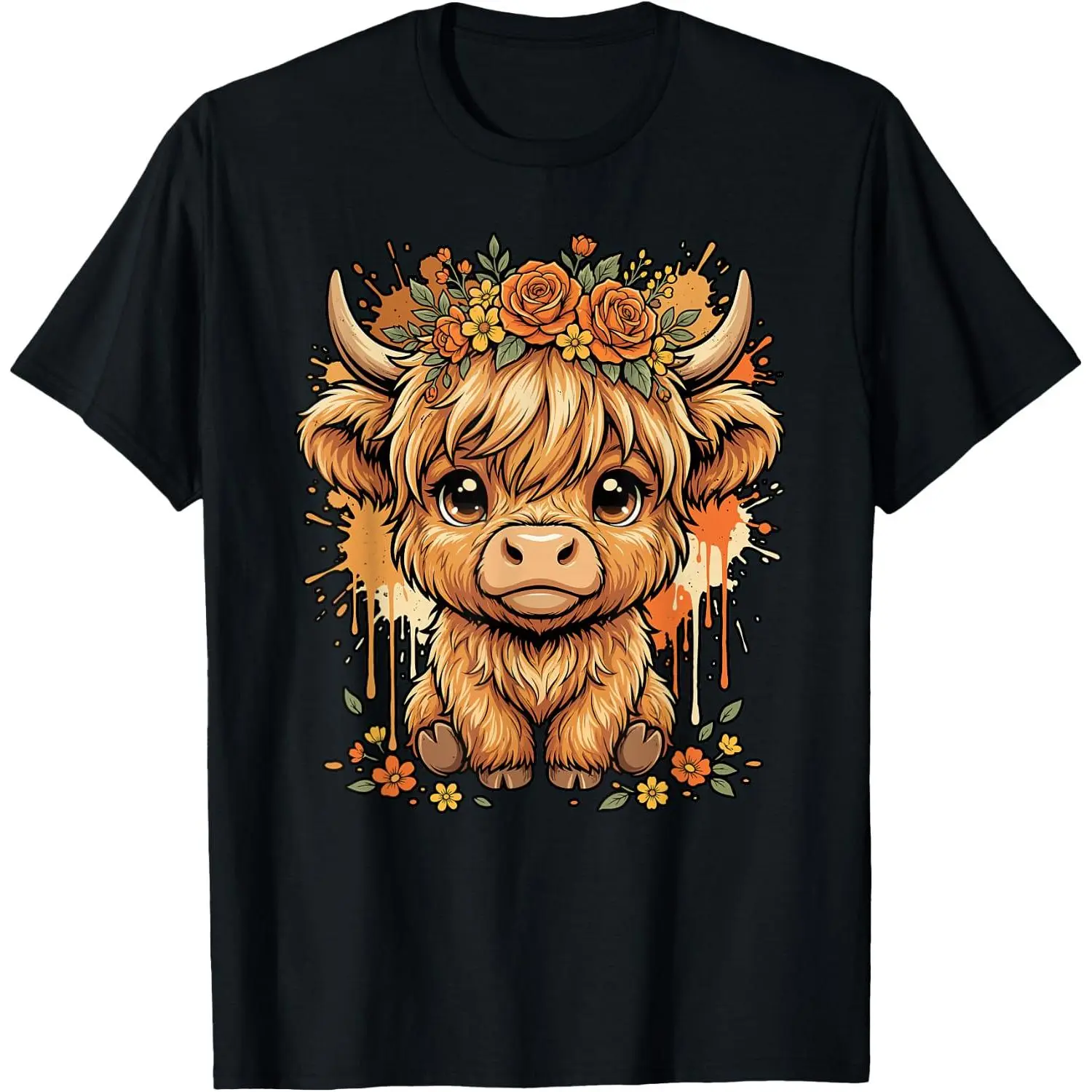 Highland Cow Sunflower Floral Rustic Farm Animal Lover T-Shirt