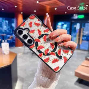 Phone Case - Fresh Juicy Watermelon Slices with Scattered Seeds Pattern Black Border Magnetic Phone Case, Anti-Yellowing, Slim Lightweight & Bare Feel, Luxury Premium Design for Samsung Galaxy S22 S23Fe S24 S25 Plus Ultra
