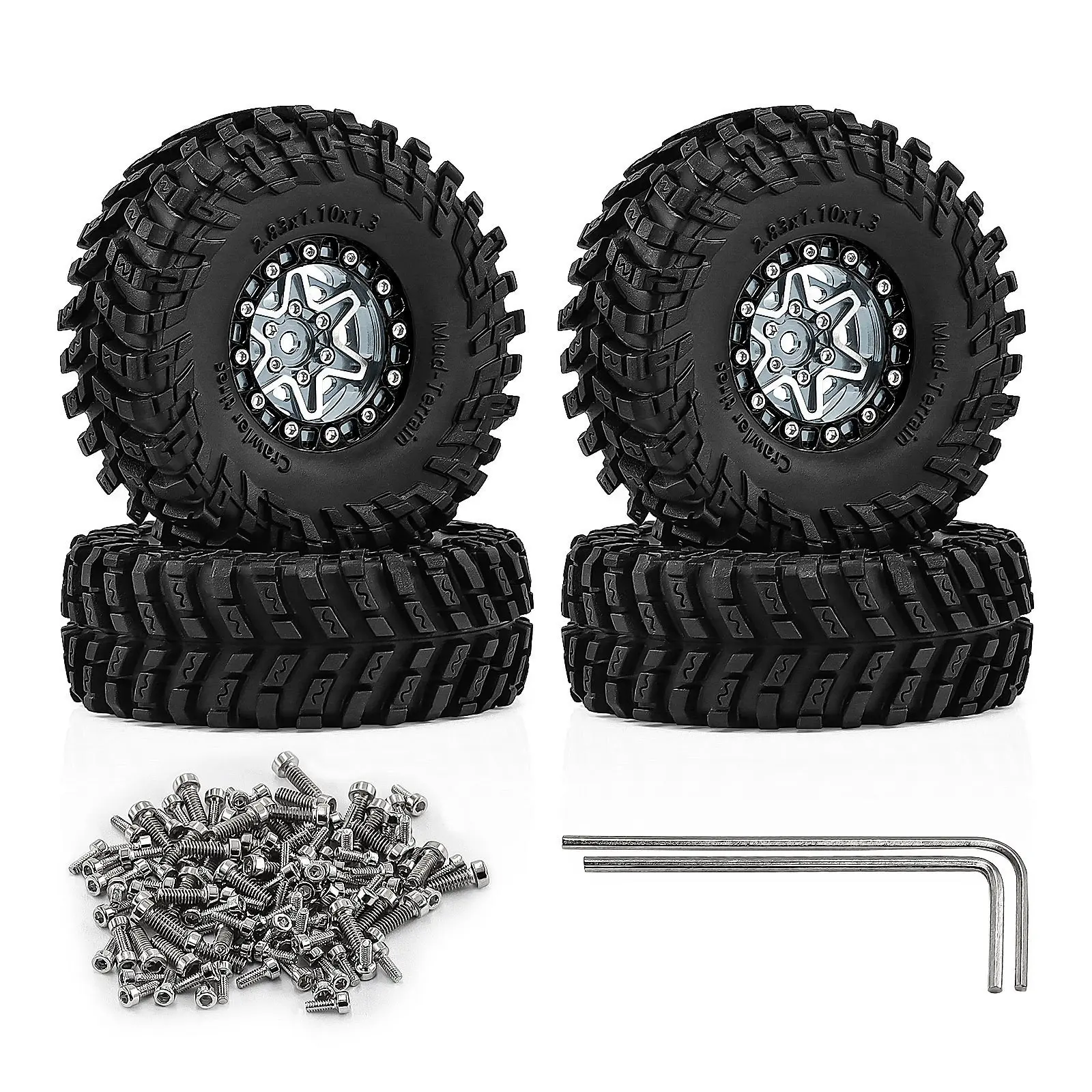 Scx24 1.3 Inch RC Wheels Tires, Compatible with 1/18 Trx4m Fms Ascent-18 Crawler Car, Durable, High-Quality, Traction and Grip Replacement Parts