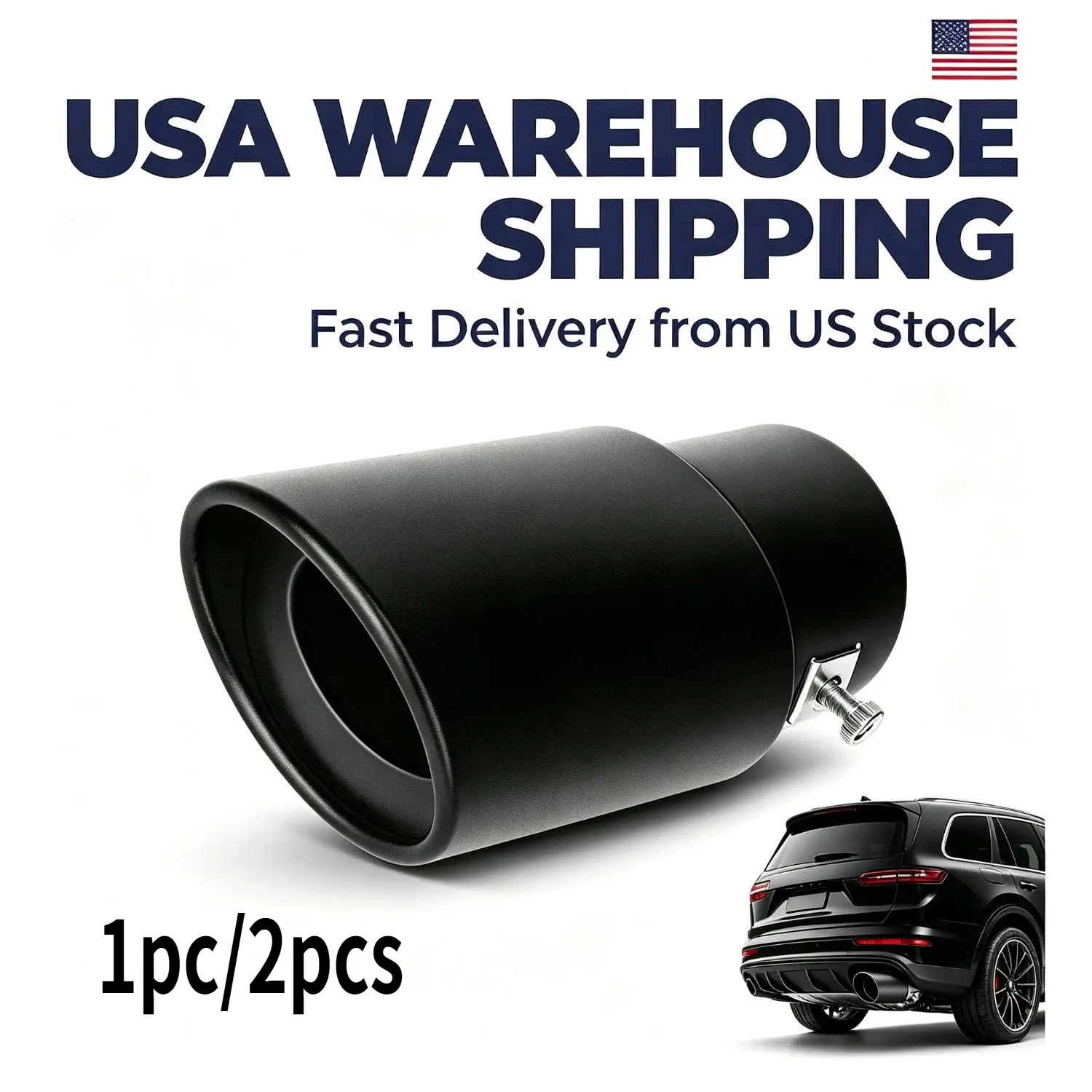 1pc/2pcs Matte Black Straight Car Exhaust Tip, Stainless Steel Bolt-On Exhaust Tail Pipe Decor, Universal Automotive Exhaust Trim, Fits 1.5-2.1 Inch Vehicle Exhaust Pipe, No Welding Required
