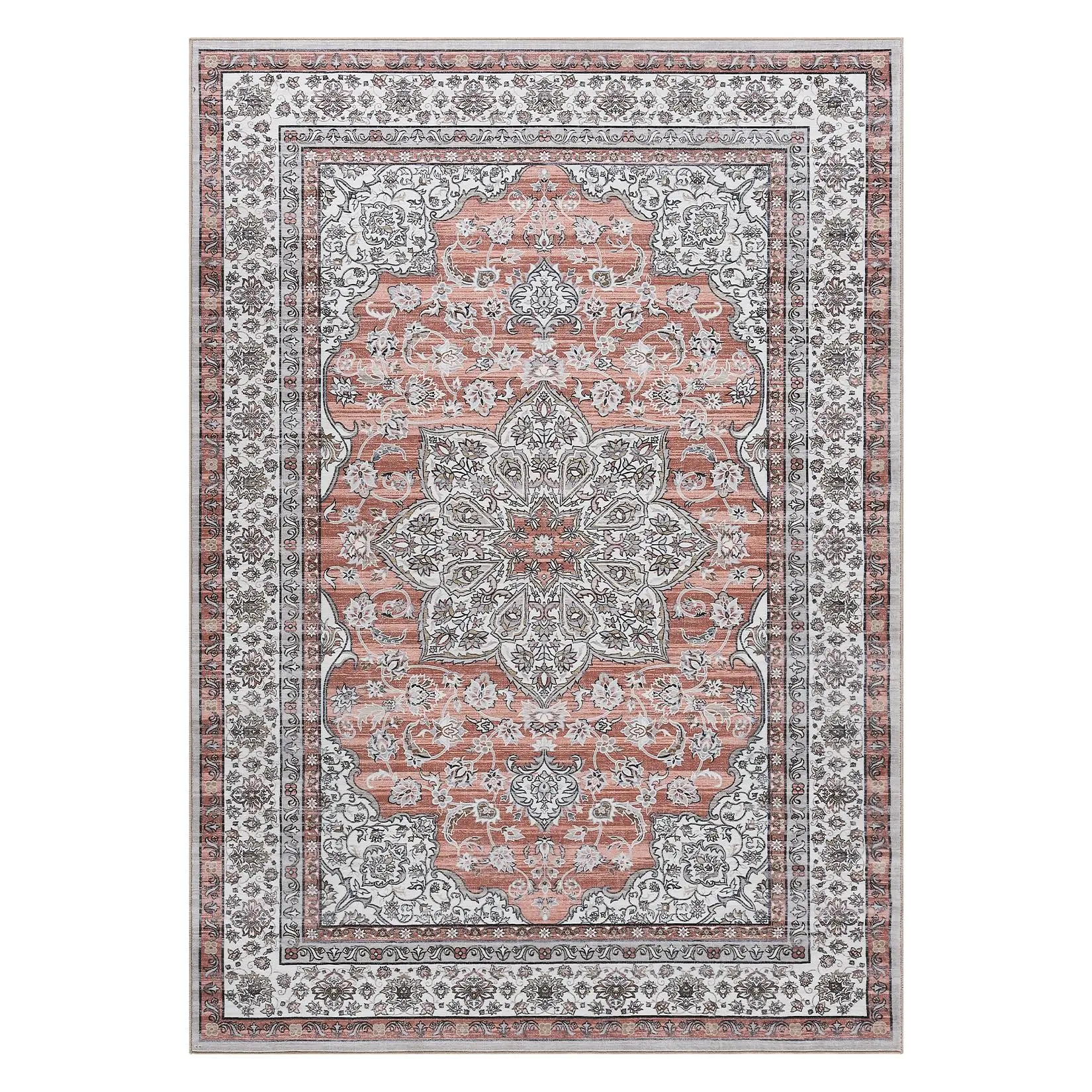Garvee Washable Area Rug, Low-Profile Large Area Rug with Non-Slip Backing & Durable Edge Binding, Vintage Large Rugs for Living Room, Bedroom, Dinning Room Grey 8 * 10ft