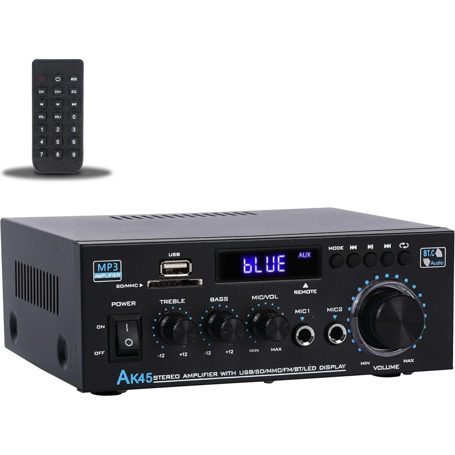 Stereo Audio Amplifier Upgraded AK45 Pro Bluetooth Receiver for Home Stereo, 400W 2 Channel Wireless Bluetooth 5.0 Power Amplifier System with FM Radio, USB, SD Card, and Remote Control