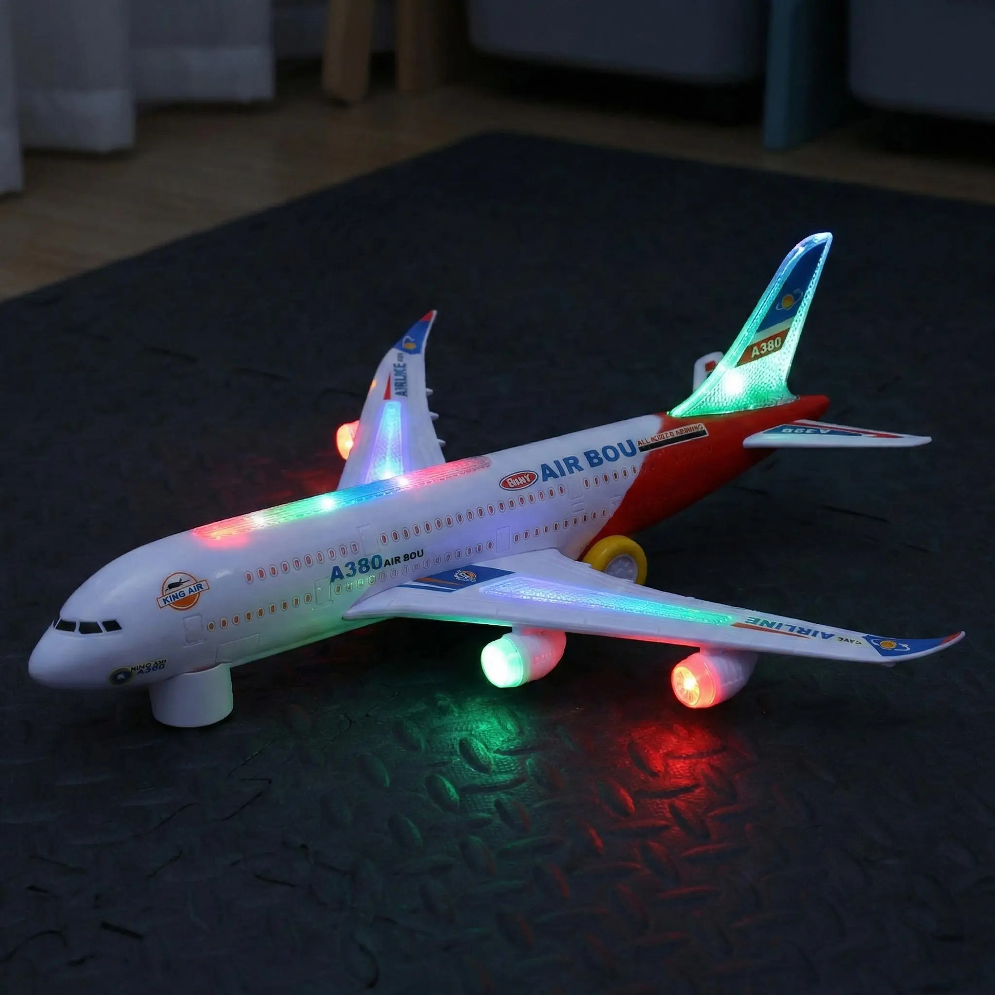 Electric A380 Airplane Toy for 6-8 Years Old Kids - Realistic Look & Lights, Auto Drive, Bump & Go Auto Turn, Wingtop Aircraft Model, Fun Remote Control Toy Gift, Lights & Sound