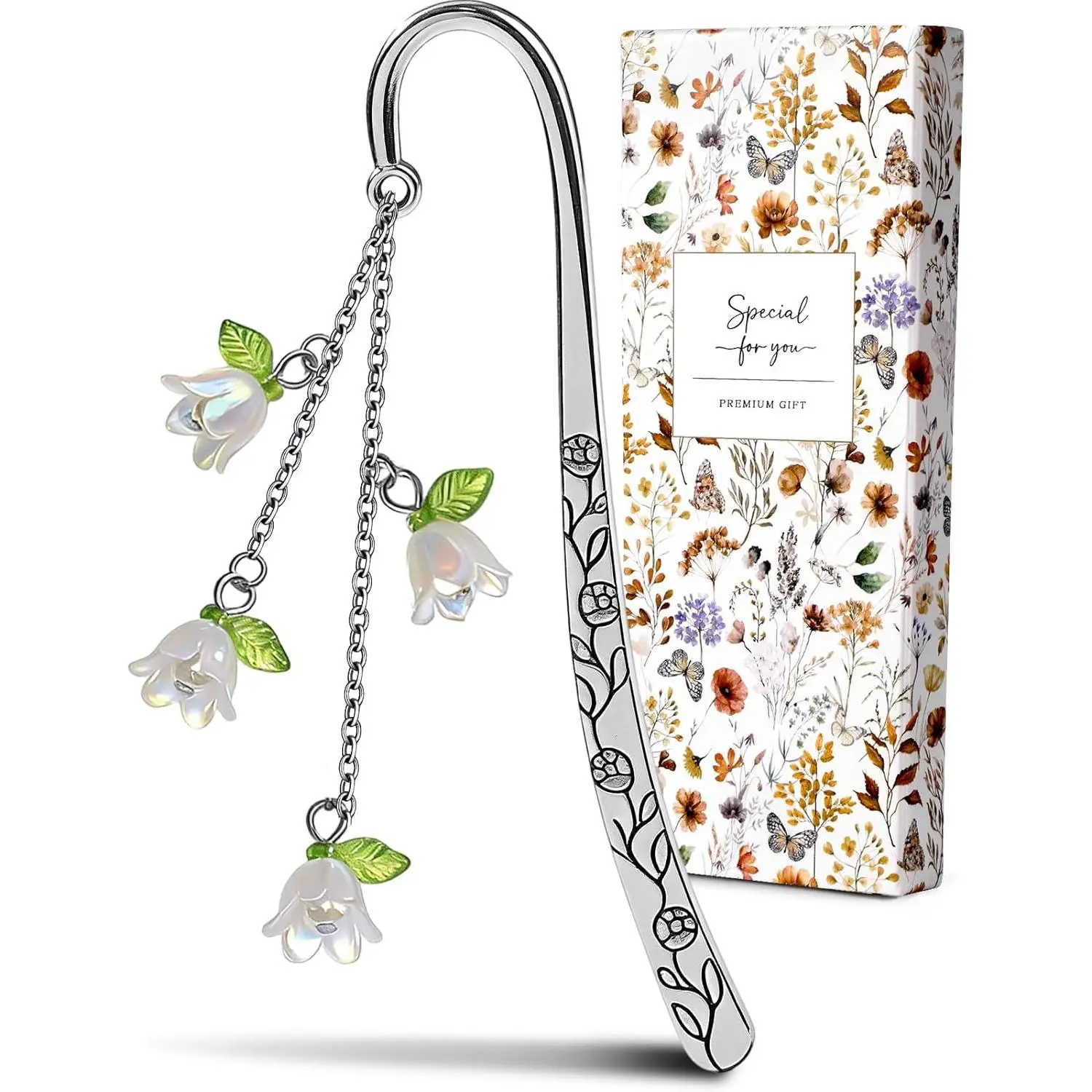 Bookmarks for Women Reading - Book Marks for Readers Book Lovers, Cute Sliver  Floral Personalized Metal Bookmark with Pendants, Pretty and Aesthetic Book Accessories Reading Gifts