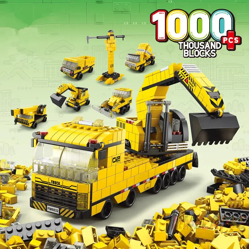 6-in-1 Excavating Machinery Building Blocks Brick Kit, ABS Plastic Construction Play Toy for Hands-On Learning & Crafting Fun, Engineering Vehicle Set with Crane, Truck & Material Handler, 6In1