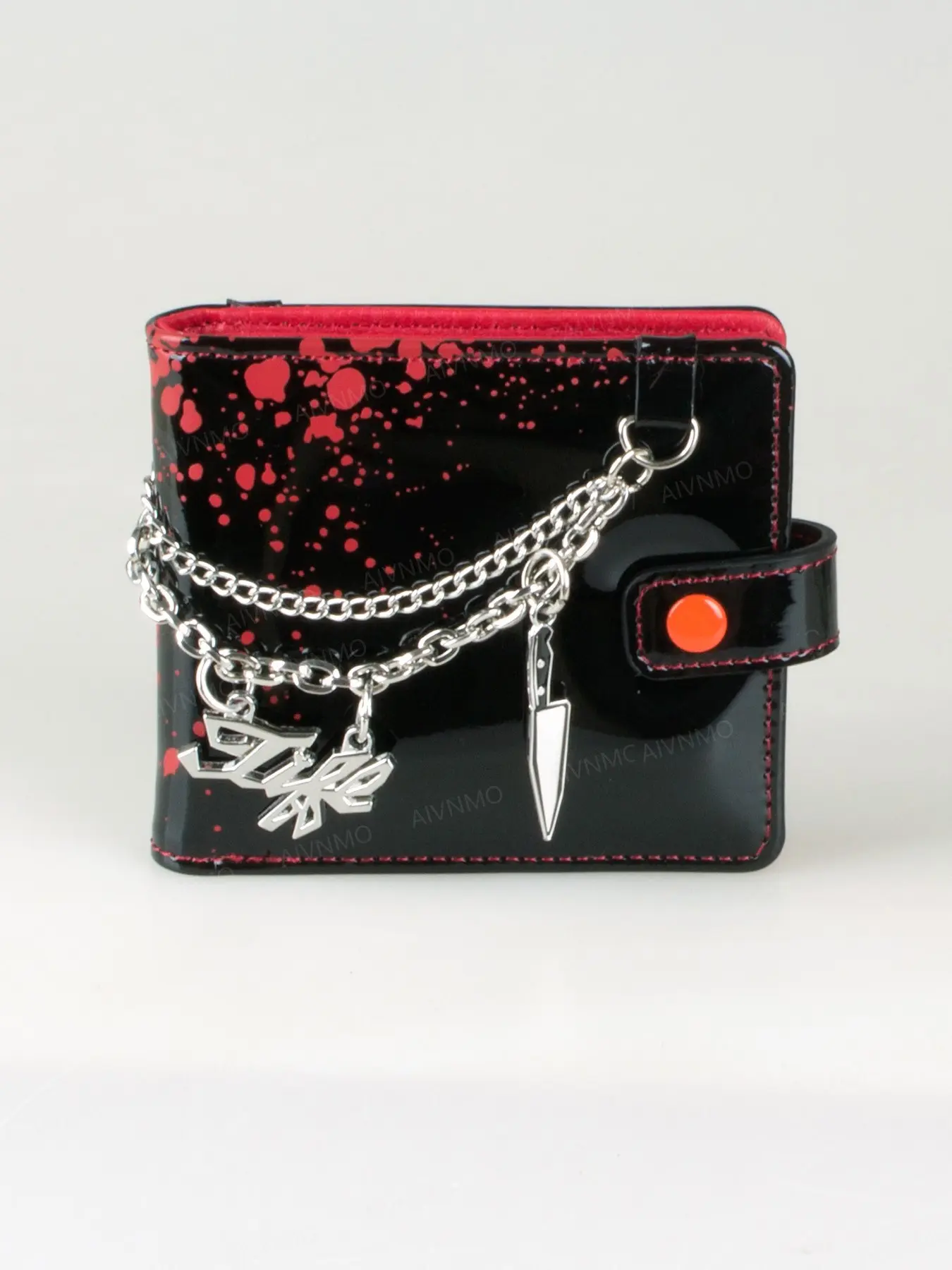 High-Quality Blood 3D Heart Pu Leather Wallet, Halloween Theme Card Holder, Fashionable ID Window, Chain Knife Design, Unique Accessory