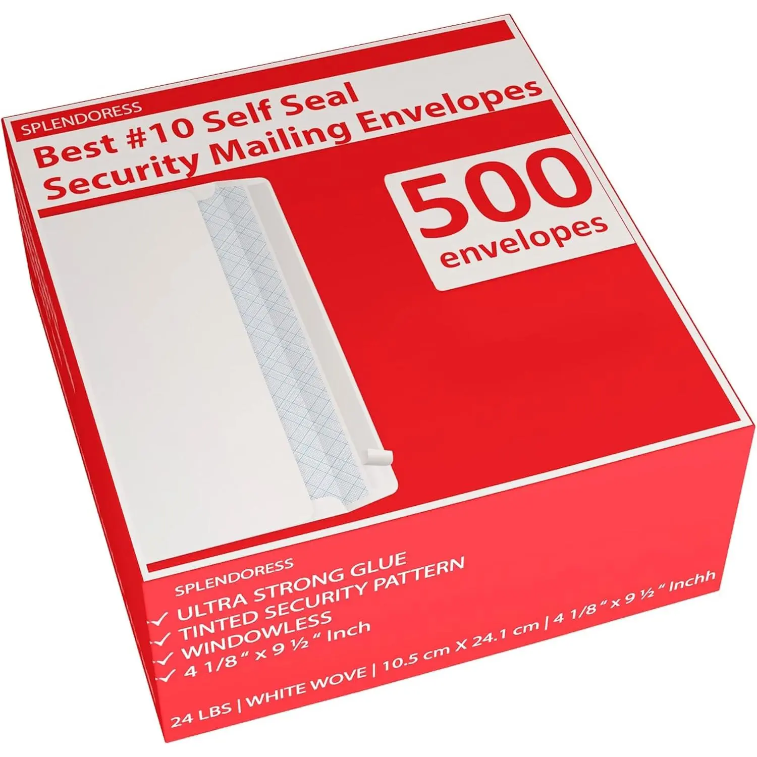 #10 Letter Size Self Seal Envelopes 500 Pack Tinted White Windowless Plain Security Mailing Envelopes 4-1/8 x 9-1/2 Inches 24 LB for Business Use
