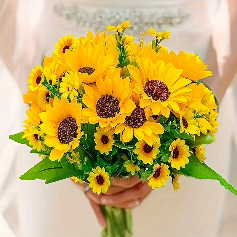 13 Artificial Sunflower Bouquet - Vibrant Yellow-brown Plastic Flowers, Decorative Flowers, Low-maintenance Realistic Floral Arrangement, Perfect for Home, Hotel, Wedding, Party Decorations, Suitable for All Seasons