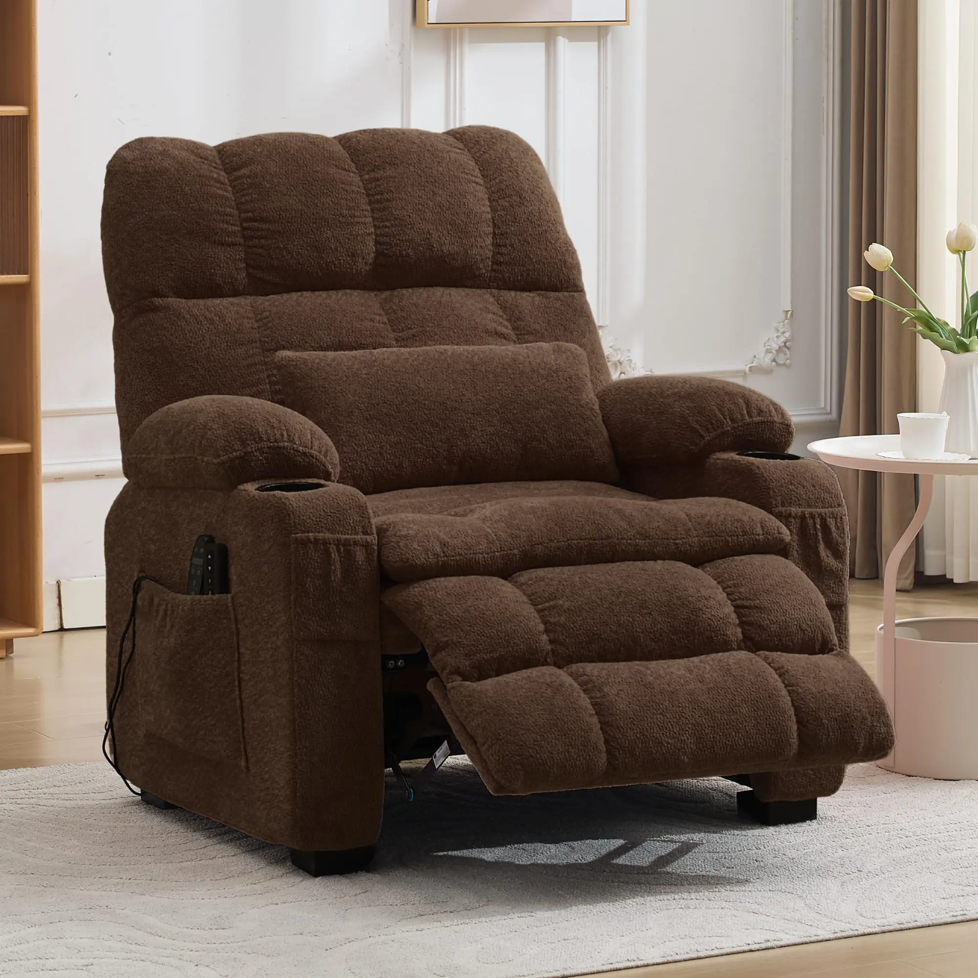 Oversized Power Recliner Chair - Sitting Living Room Furniture with Heat & Massage, 150° Electric Recline, Cup Holders & Side Pockets for Living Room, Bedroom