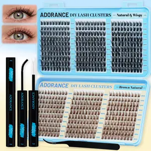 ADORANCE 600pcs 2 Color Lash Clusters Kit DIY Eyelashes Extensions Brown VM01 Wispy Fluffy Cluster Lashes, Volume lashes clusters, Lightweight Soft Band Lash Set for Beginners Salon Look at Home Includes Lash Applicator Bond & Seal Reusable DIY Lash Kit