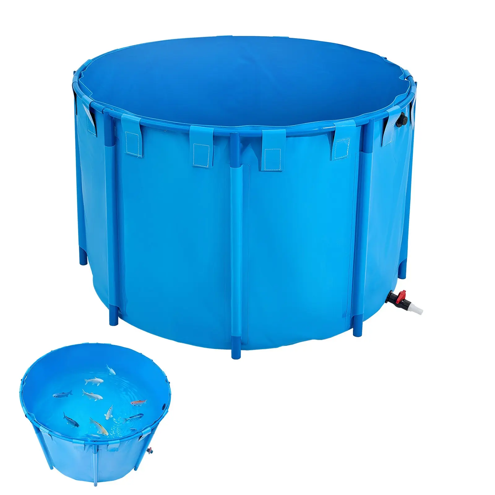 VEVOR Canvas Above Ground Fish Pond, 448.8 Gal Foldable PVC Round Tank with Stable Frame, Drain Valve, for Aquaculture, Koi Breeding (Blue)