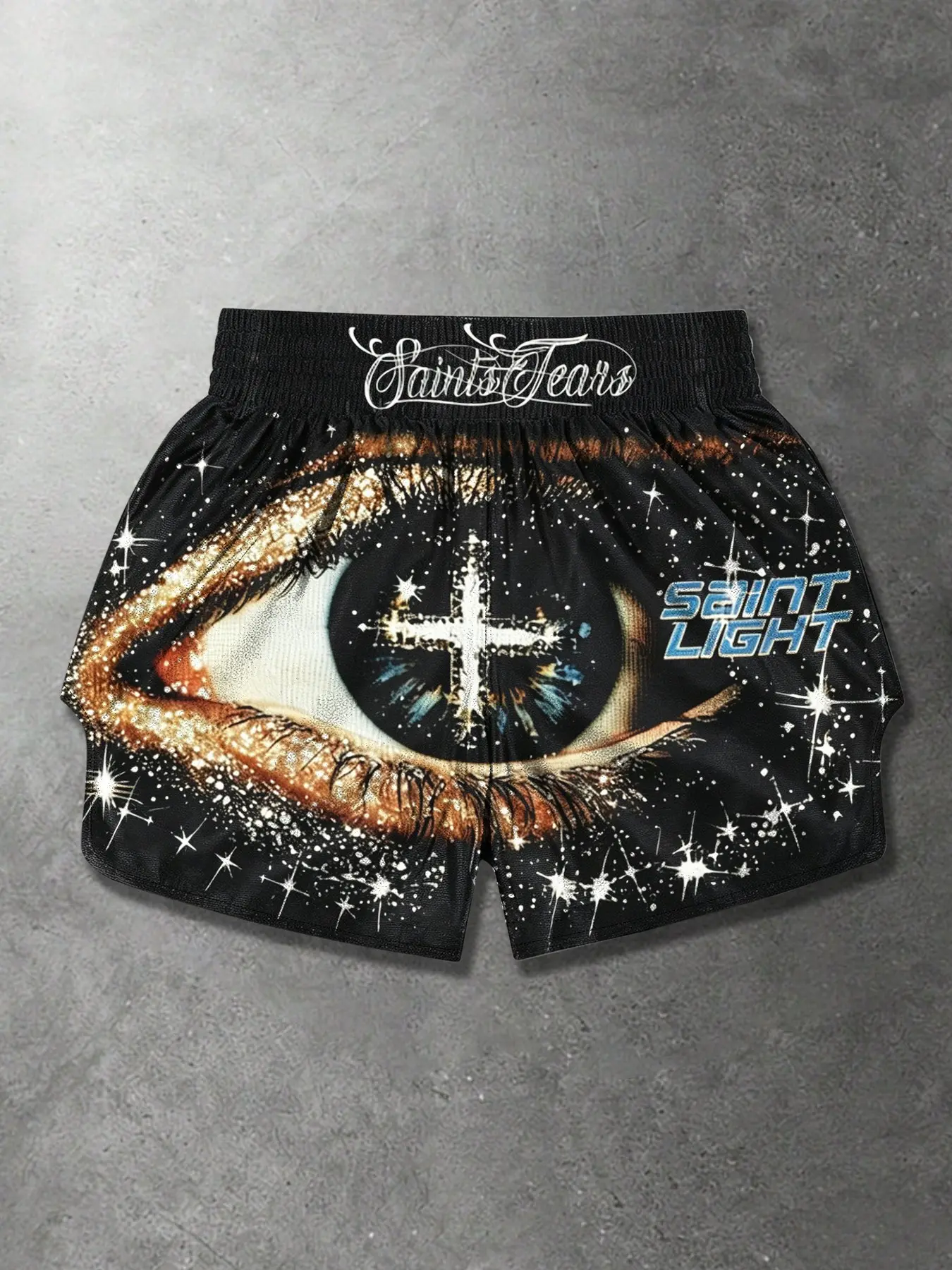 Y2K Millennium American Sporty Casual Shorts, Buling Cross Eye Print Drawstring Trendy Boxing Shorts, Unisex Fashion Apparel