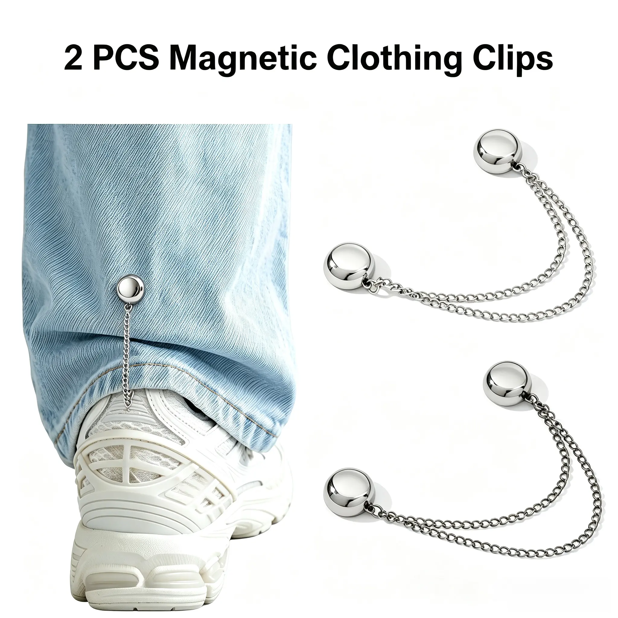 Magnetic Clothing Clips - Multi-Function Magnetic Buttons with Chain, Strong Magnet Pin for T-Shirt Shortening, Fixing Scarves, Hijab, Collar, Pants Hems & More, Brooch Pin & Sewing Clips in One-YY1