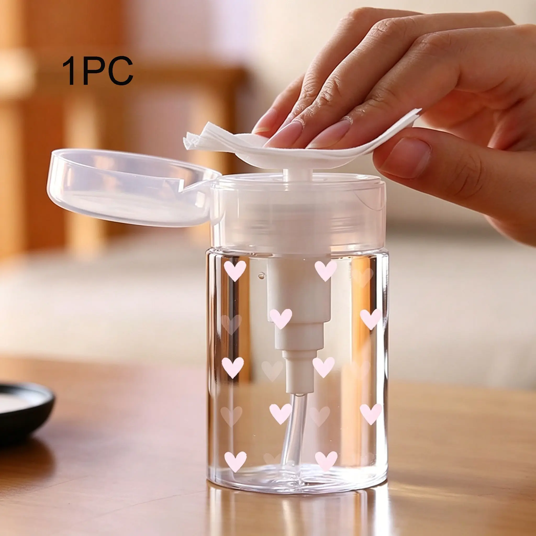 100ML-300ML Nail Polish Pump Bottle, Heart Pattern Transparent Container, Reusable Makeup Remover Jar, Travel Cosmetic Dispenser, Clear Bottle, Transparent Bottles