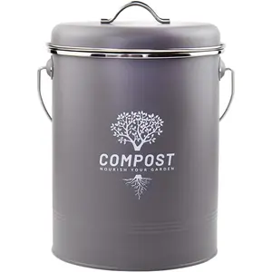 Odor Resistant Indoor Kitchen Countertop Compost Bin with Lid and Charcoal Filter Rust Resistant Coated Compost Bucket Container Gray