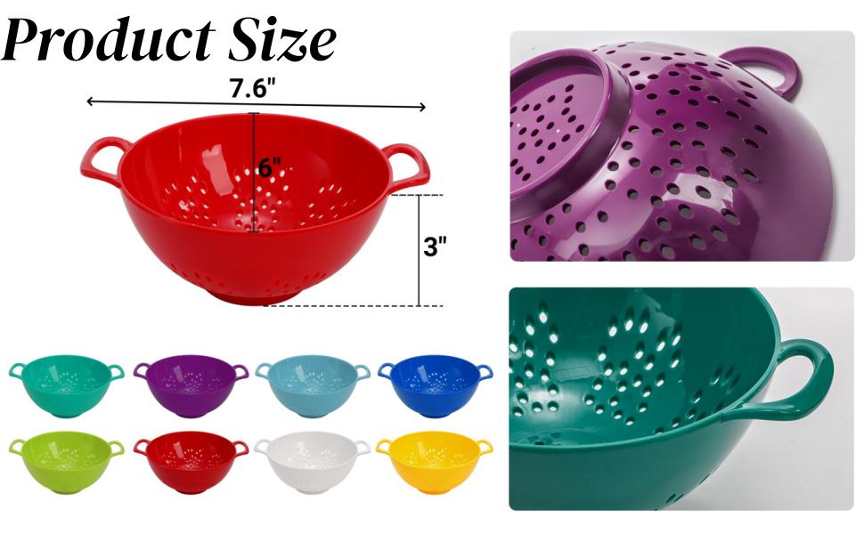 8 Pack Mini Colander for Kitchen, 6 Inch Plastic Berry Bowl with Double Handles, Small Compact Food Strainers, Perforated Round Fruits Basket for Vegetables Pasta, BPA-Free, Food-Safe(8 Colors)