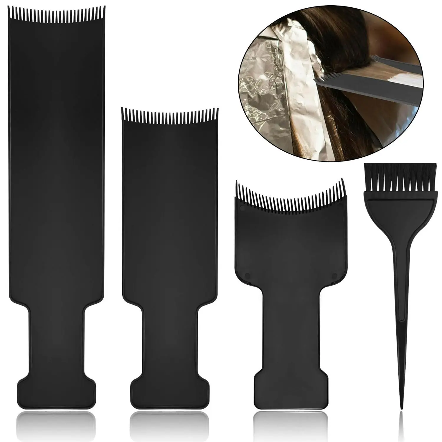 4pcs Professional Hair Highlighting Kit, Toothed Design Non-Slip Hair Color Board, Reusable Hair Dye Brush Set, Salon Balayage Accessories